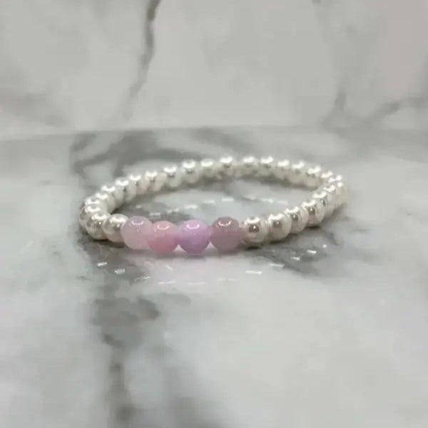 White Pearl Glass and Pink Gemstone Bracelet - Bec Sue Jewelry Shop
