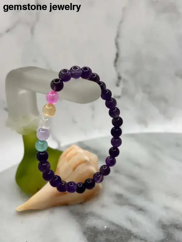 Amethyst and Selenite Bracelet with Rainbow Accents for Protective Energy - Bec Sue Jewelry Shop