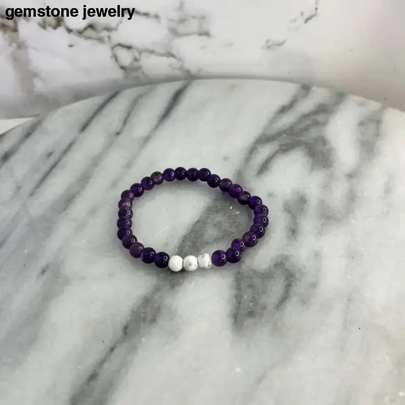 Amethyst and White Howlite Stretch Bracelet with Crystal Accents - Bec Sue Jewelry Shop