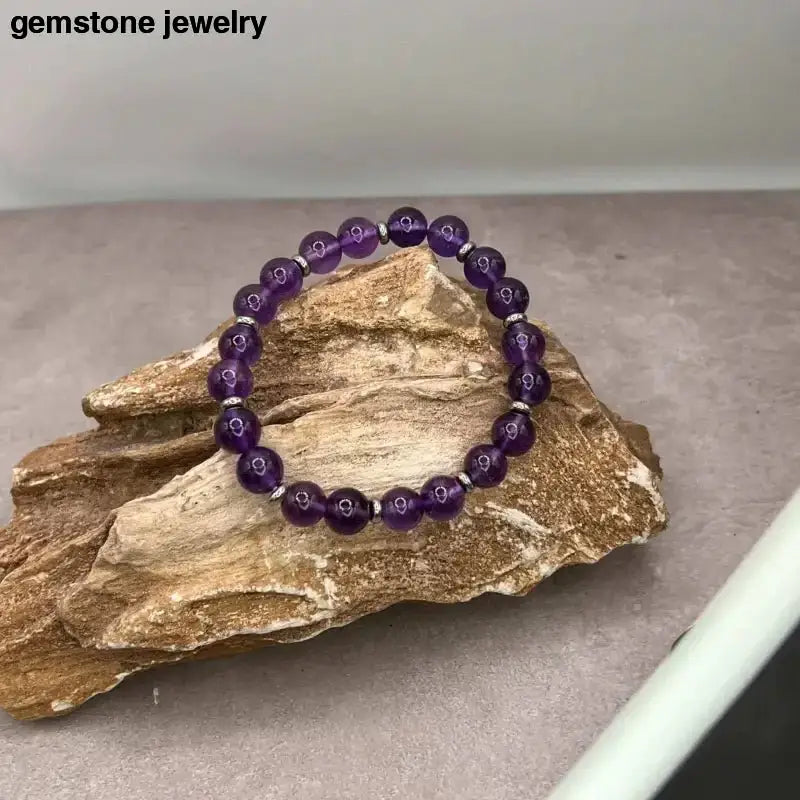 Amethyst Beaded Bracelet with 8mm Beads and Sterling Silver Spacers - Bec Sue Jewelry Shop