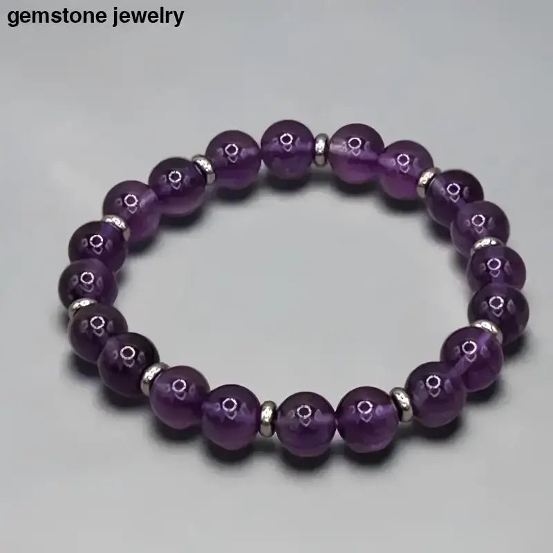Amethyst Beaded Bracelet with 8mm Beads and Sterling Silver Spacers - Bec Sue Jewelry Shop