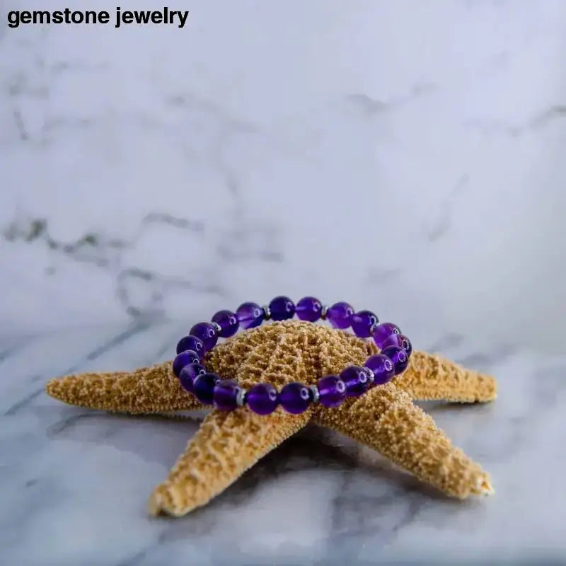 Amethyst Beaded Bracelet with 8mm Beads and Sterling Silver Spacers - Bec Sue Jewelry Shop