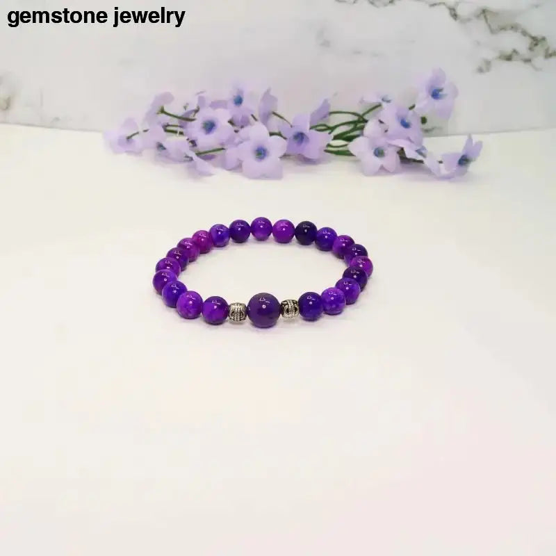 Amethyst Gemstone Harmony Beaded Bracelet in Purple - Bec Sue Jewelry Shop