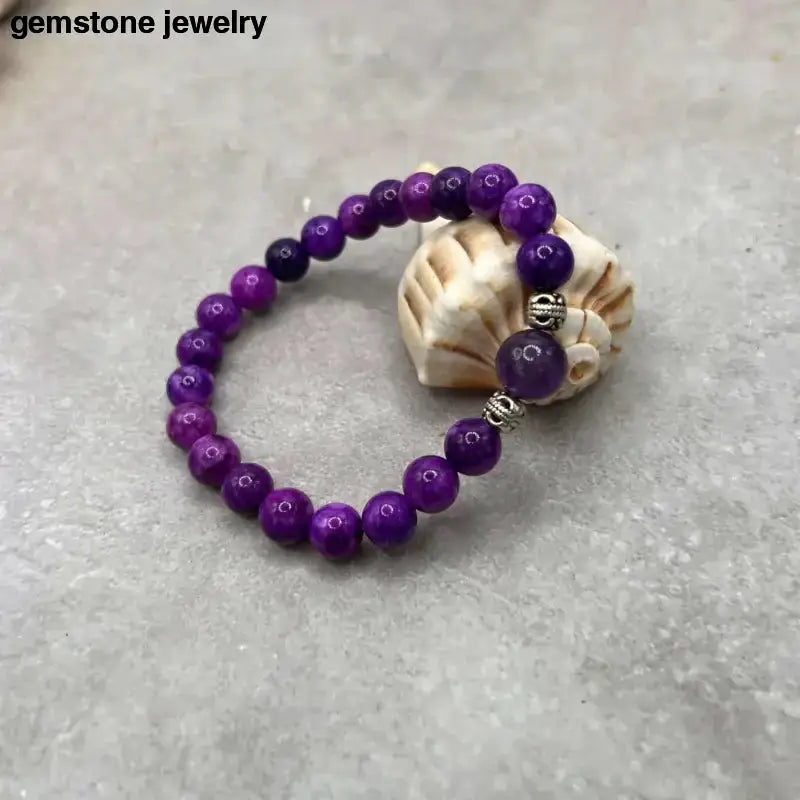 Amethyst Gemstone Harmony Beaded Bracelet in Purple - Bec Sue Jewelry Shop
