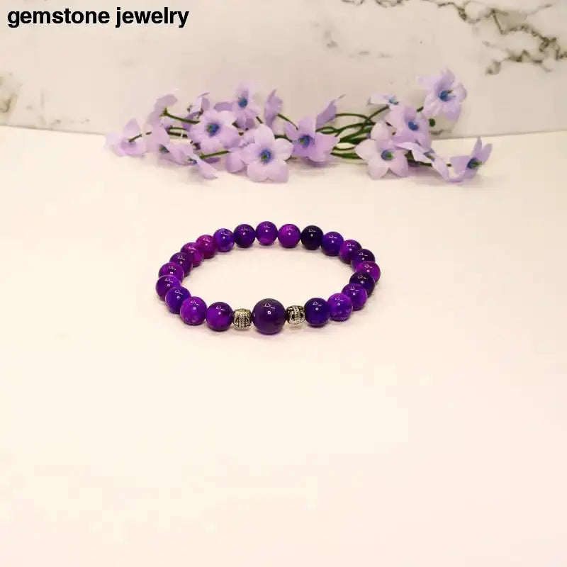 Amethyst Gemstone Harmony Beaded Bracelet in Purple - Bec Sue Jewelry Shop