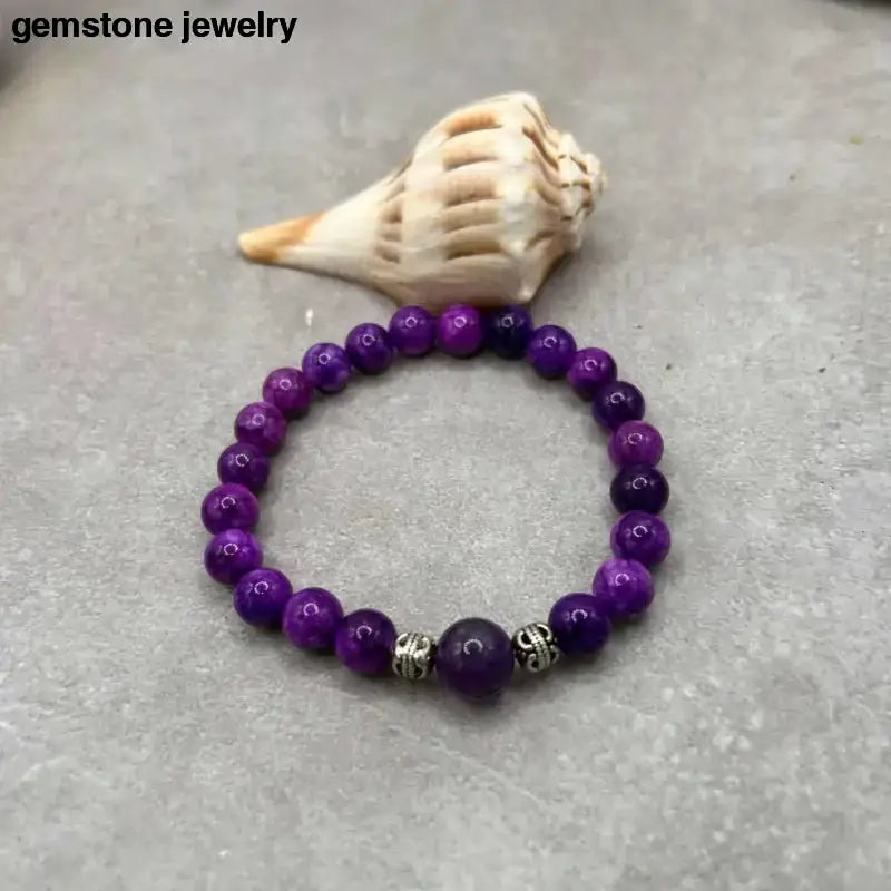 Amethyst Gemstone Harmony Beaded Bracelet in Purple - Bec Sue Jewelry Shop