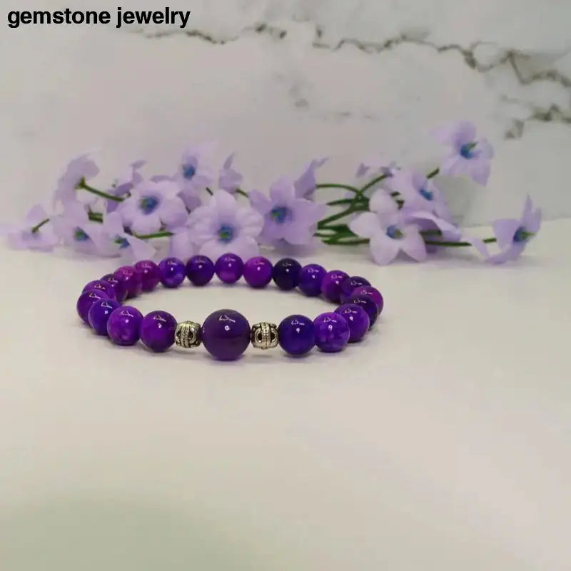 Amethyst Gemstone Harmony Beaded Bracelet in Purple - Bec Sue Jewelry Shop