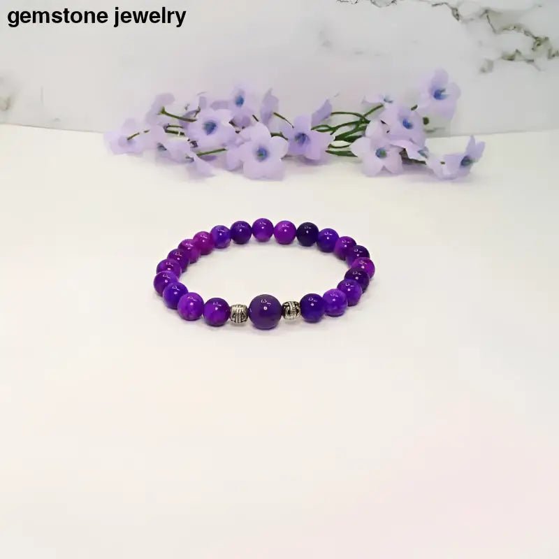 Amethyst Gemstone Harmony Purple Beaded Bracelet - Bec Sue Jewelry Shop