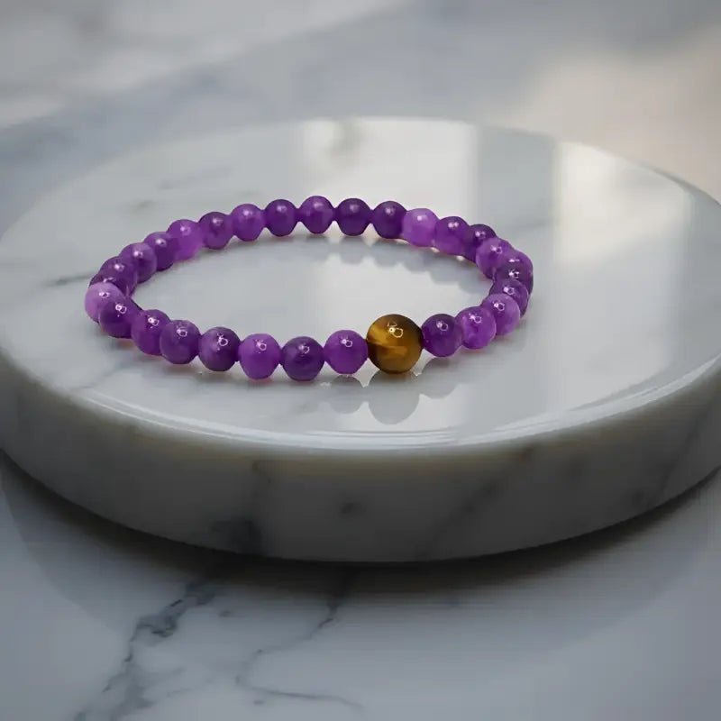Amethyst Stretch Bracelet with Brown Accent from Bec Sue Jewelry - Bec Sue Jewelry Shop