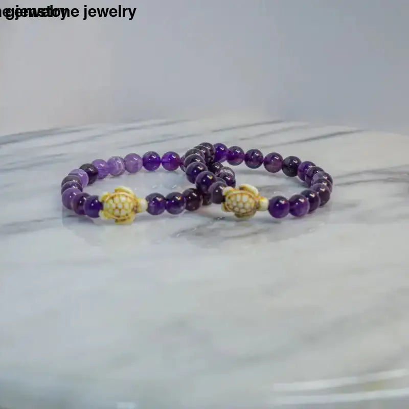 Amethyst Turtle Bracelet with Charming Turtle Charms - Bec Sue Jewelry Shop