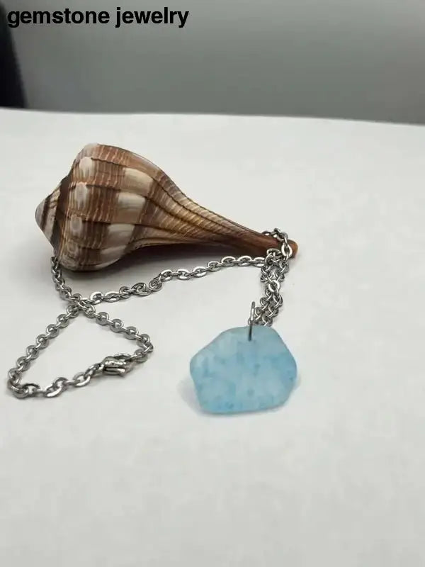 Aquamarine Glass Pendant Necklace on Sterling Silver Chain - Bec Sue Jewelry Shop