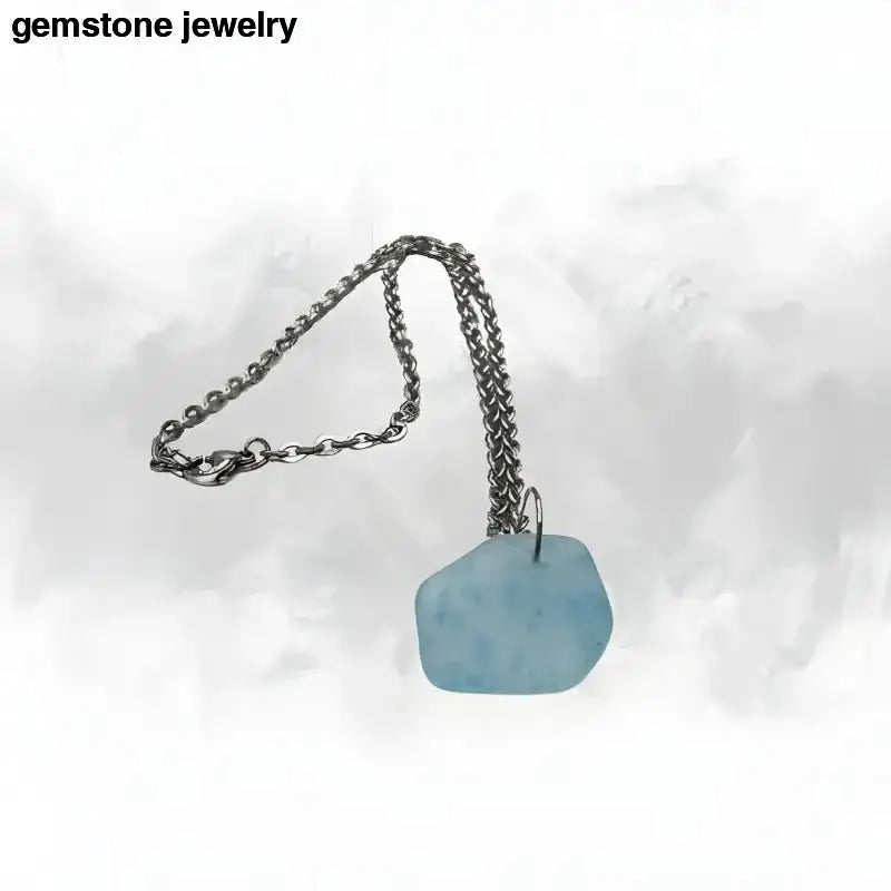 Aquamarine Glass Pendant Necklace on Sterling Silver Chain - Bec Sue Jewelry Shop
