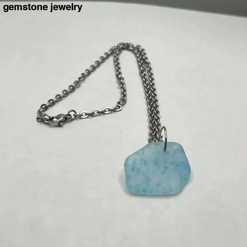 Aquamarine Glass Pendant Necklace on Sterling Silver Chain - Bec Sue Jewelry Shop