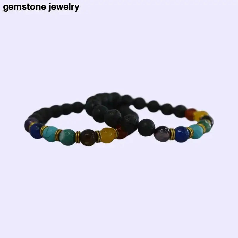 Beaded Chakra Bracelets with Black Lava and Essential Oils - Bec Sue Jewelry Shop