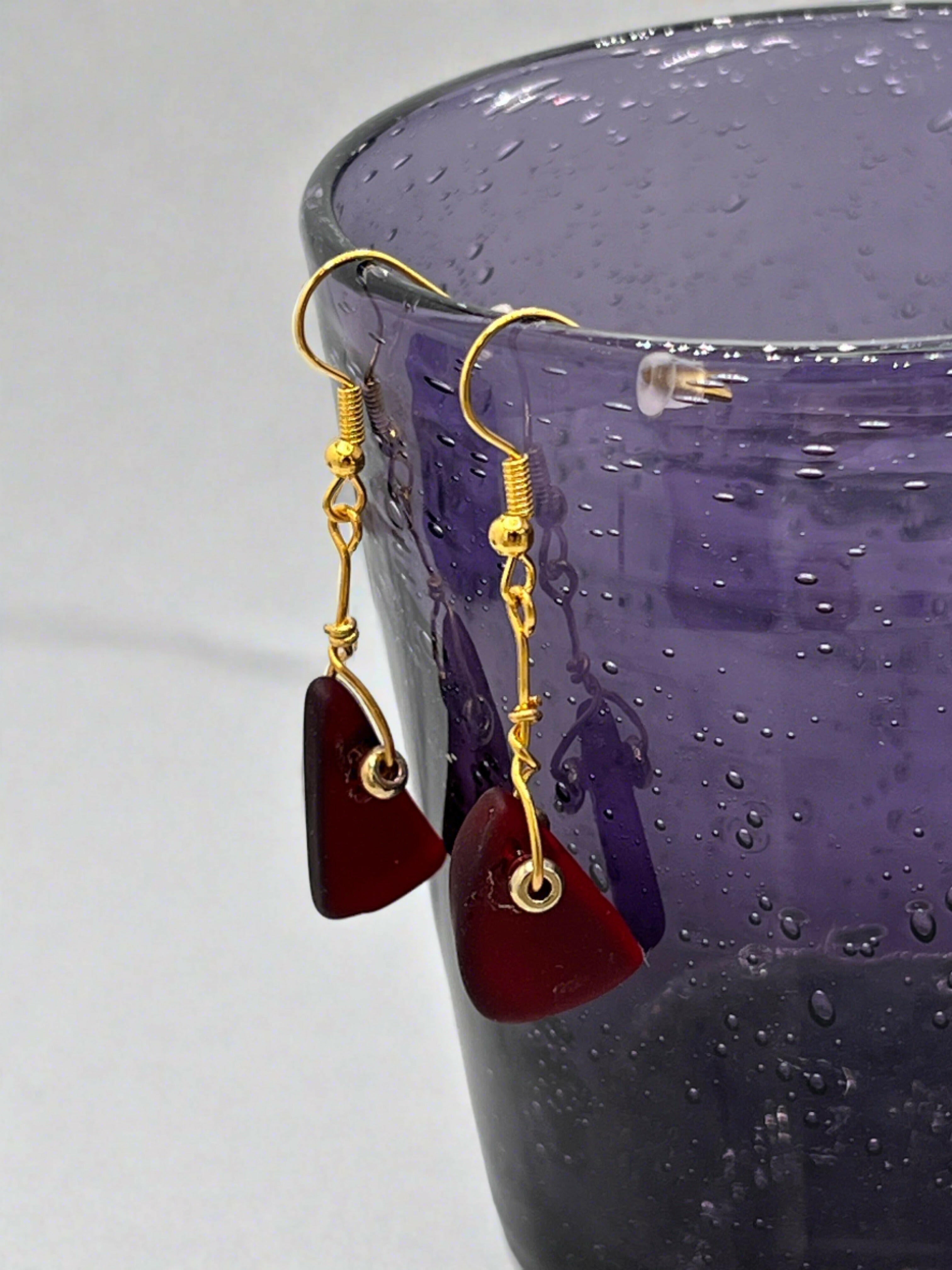 Bec Sue Jewelry Shop 1.5 inch long / red / red glass and sterling silver hooks Glass Earrings, red glass earrings, Tags 709