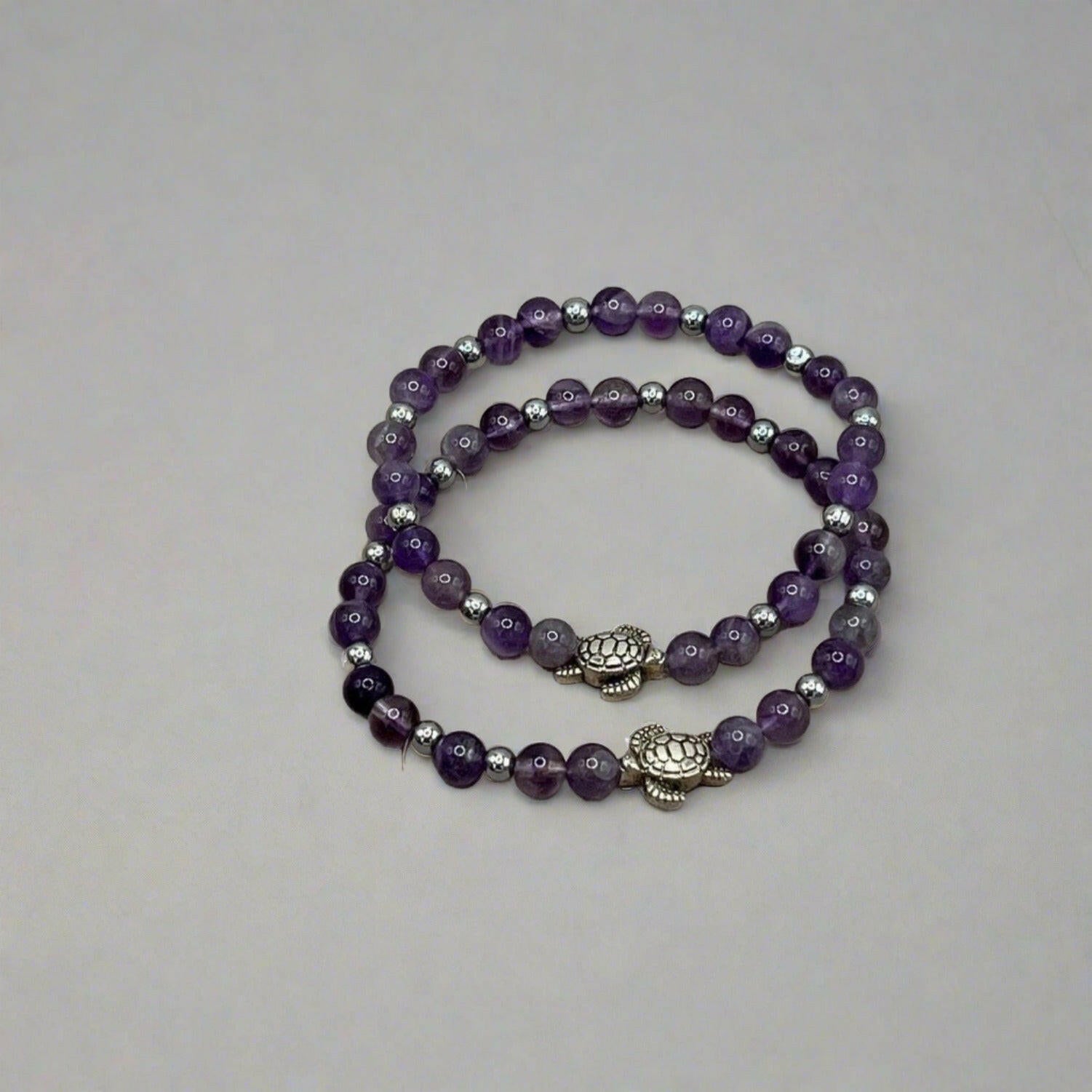 Bec Sue Jewelry Shop amethyst Bracelet 6.5 / purple / amethyst 8mm/ silver turtle One of a Kind Turtle Bracelet, Amethyst Turtle Bracelet Tags 516