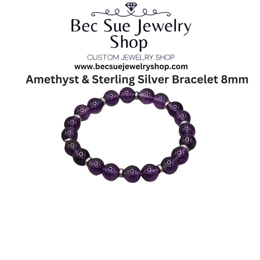 Real Amethyst Bracelet | 8mm Stretch Bracelet | Bec Sue Jewelry Shop