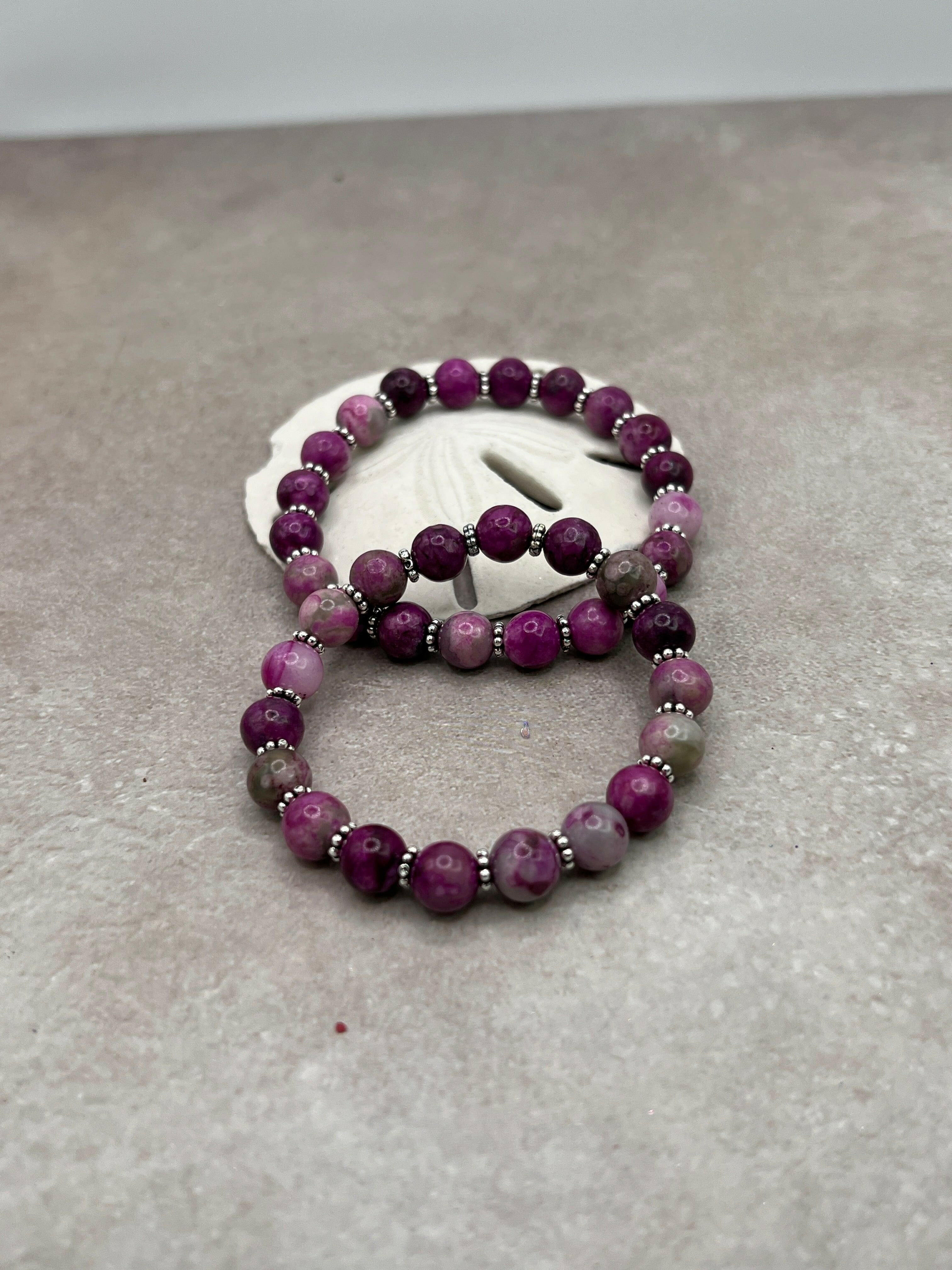 Bec Sue Jewelry Shop bracelet 6.5- 6 / purple / sugilite 8mm beads and silver spacers Sugilite Stone, Sugilite Bracelet Tags 558