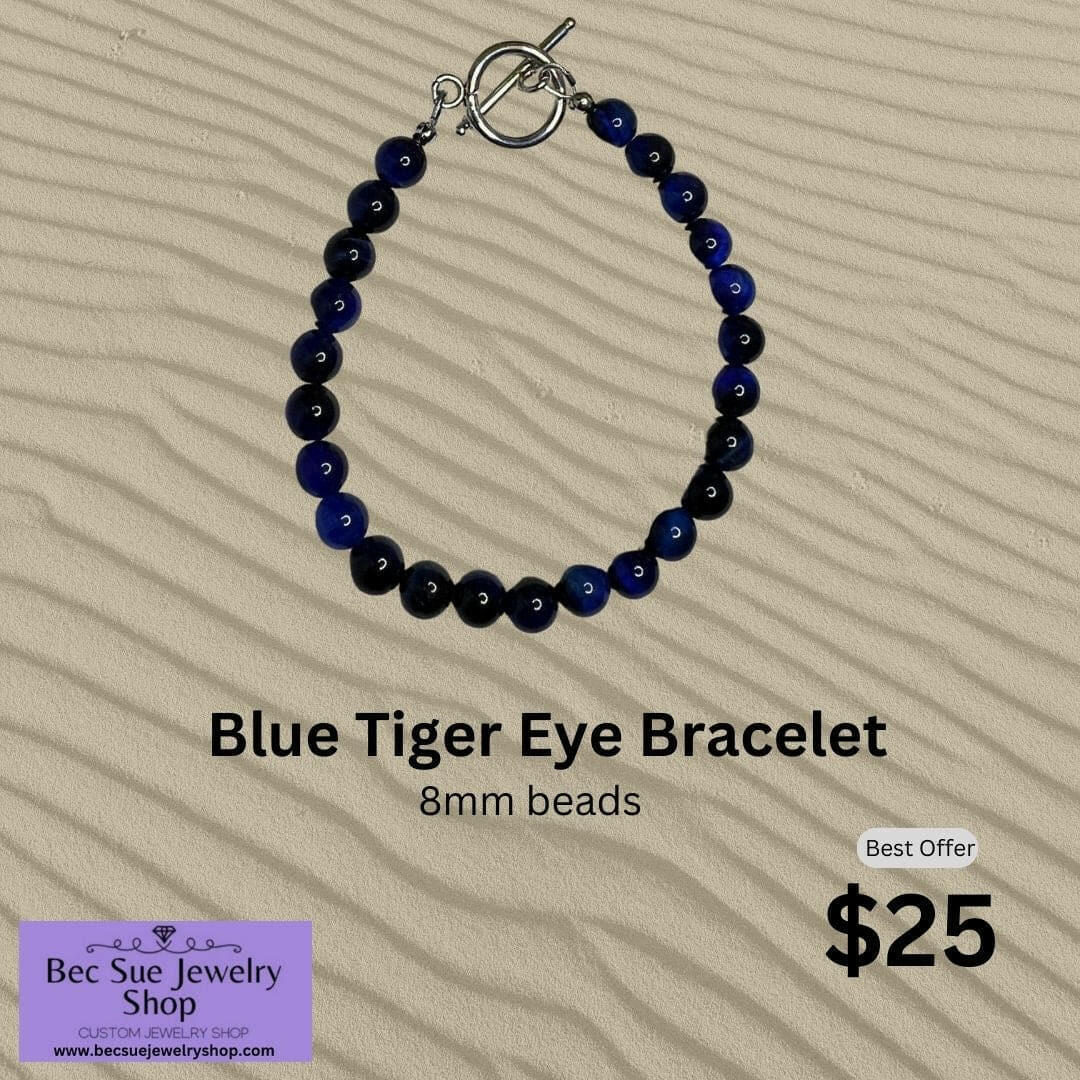 Blue Tiger Eye Bracelet | Steel Clasp Bracelet | Bec Sue Jewelry Shop