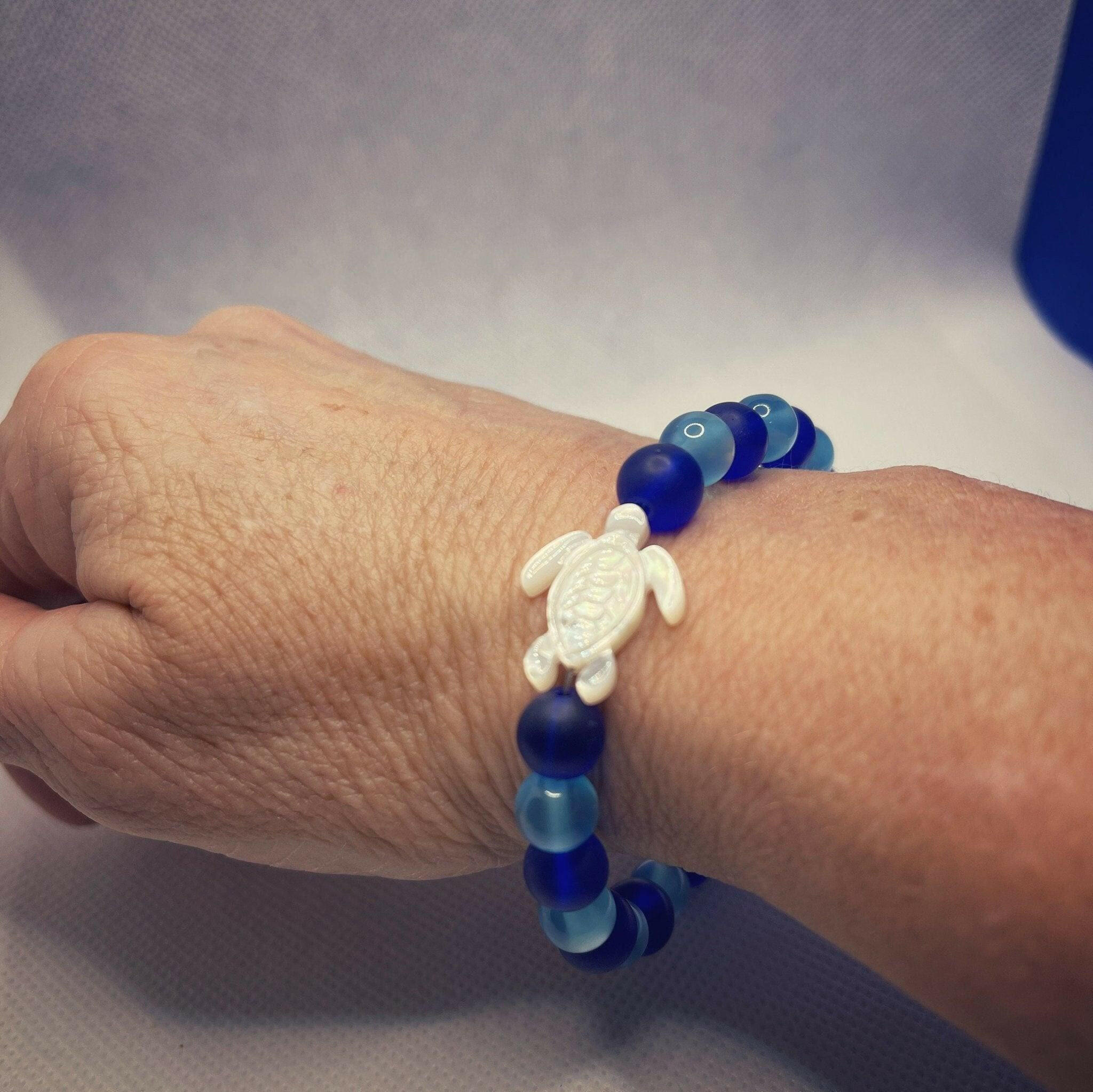 Bec Sue Jewelry Shop bracelet 6.5 / blue / cats eye blue/ pearl turtle Sea Turtle Charm Beads Tags 205