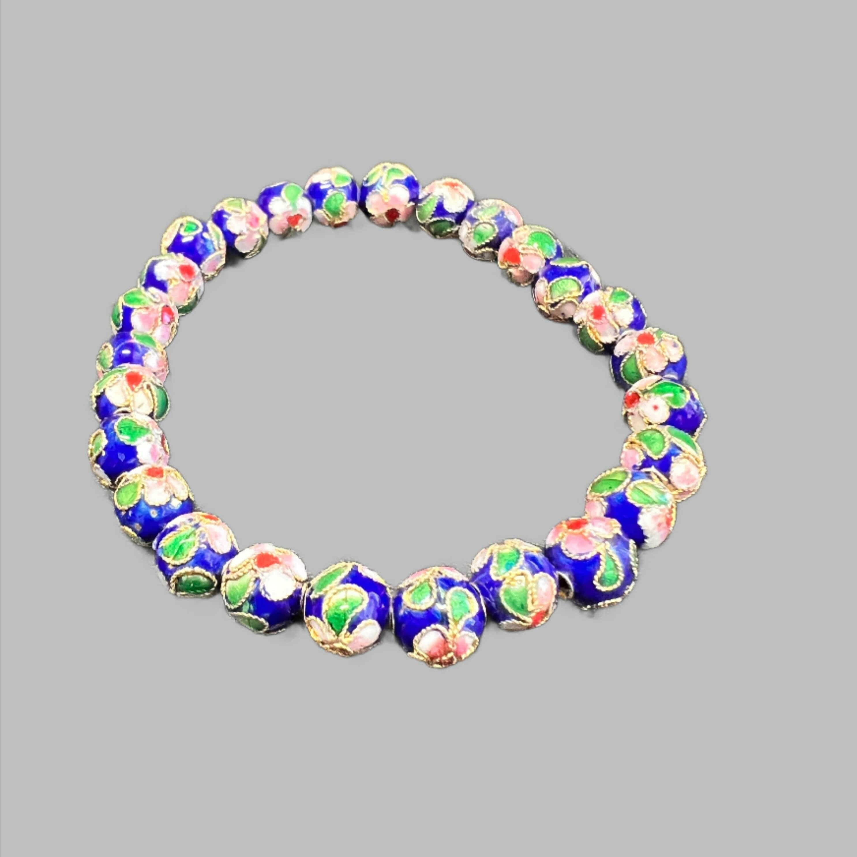 Bec Sue Jewelry Shop bracelet 6.5 / blue / chinese cloisonne with 6mm beads Chinese Cloisonné Bracelet Tags 493B