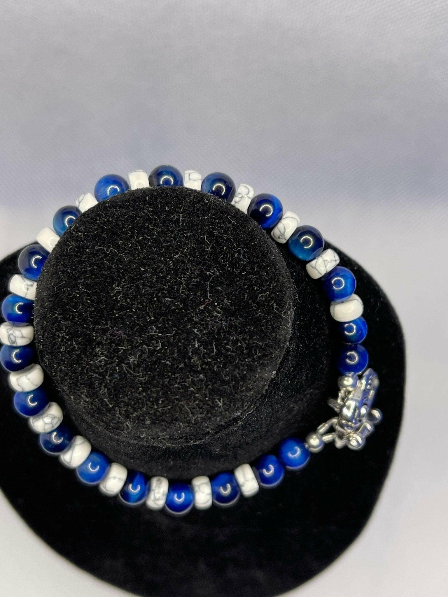 Bec Sue Jewelry Shop bracelet 6.5 / blue/white / blue mystic/ howlite White Howlite Bracelet, Mystic Lapis Blue Tiger Eye Bracelet Tags 230