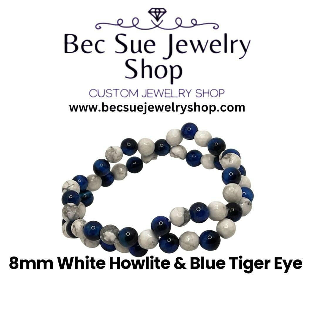 Bec Sue Jewelry Shop bracelet 6.5 / blue/white / white howlite/mystic lapis Howlite Beaded Bracelet Tags 262