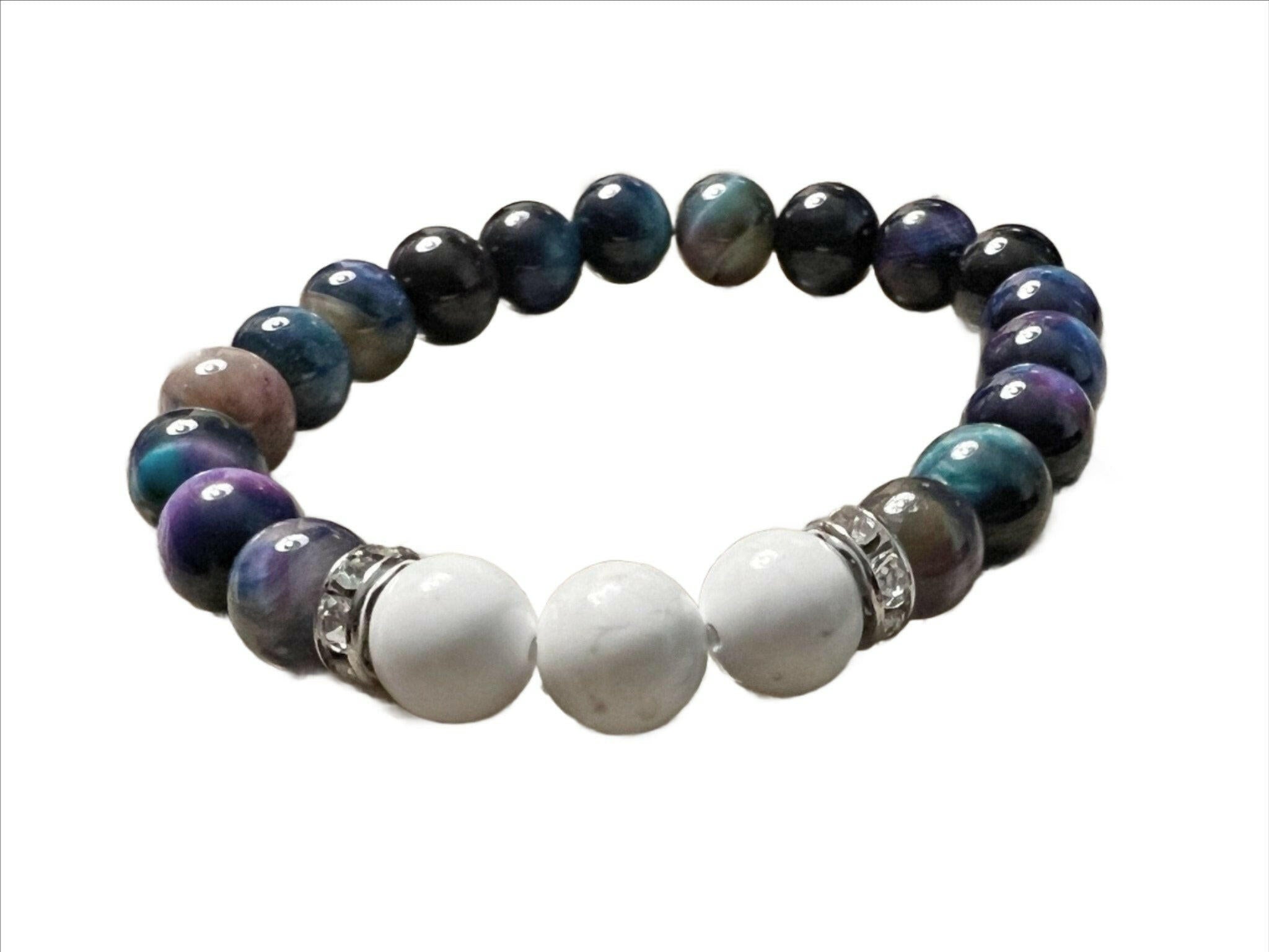 Bec Sue Jewelry Shop bracelet 6.5 / galaxy / multicolor tiger eye/white howlite Tiger Eye Bracelet, White Howlite Bracelet Tags 356