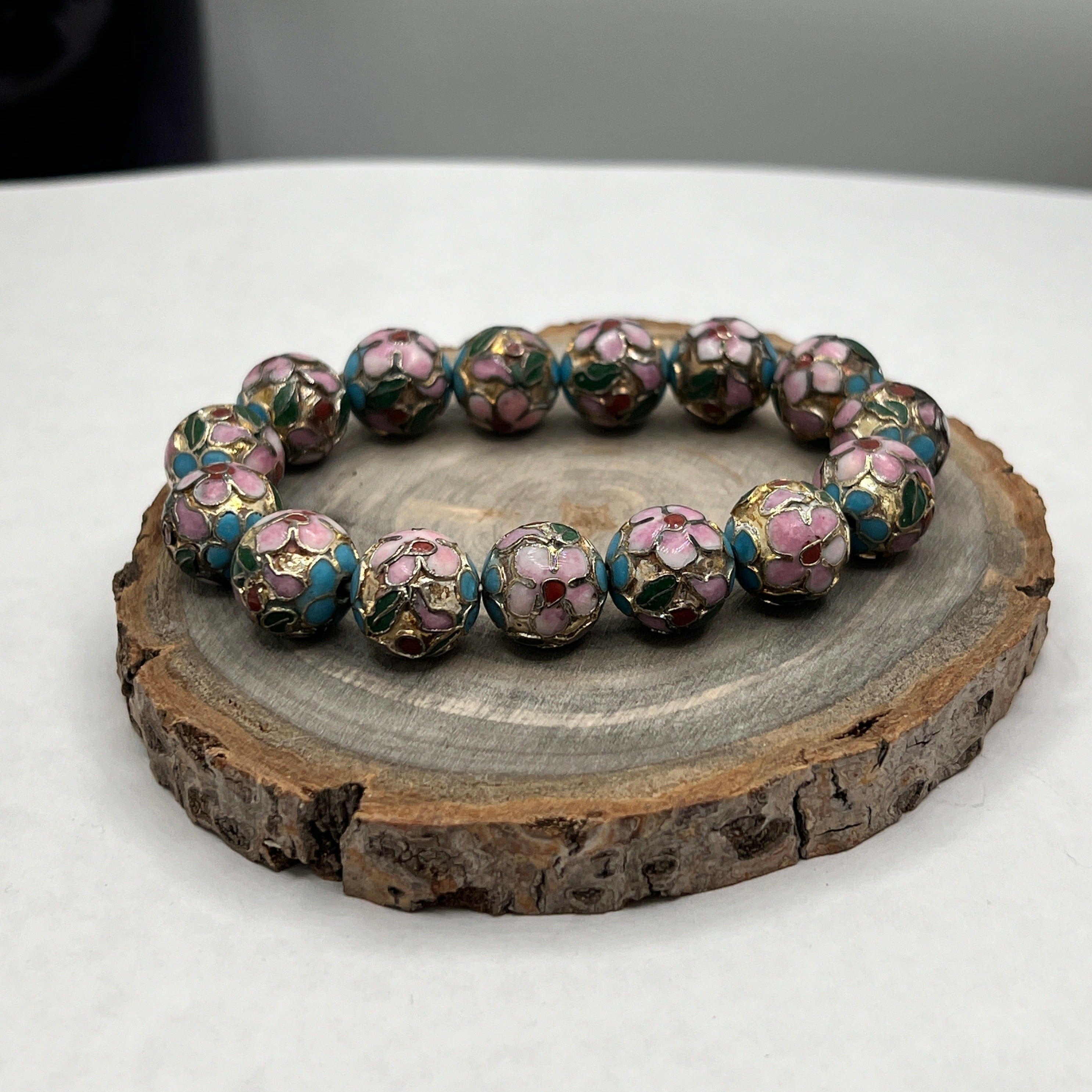 Bec Sue Jewelry Shop bracelet 6.5 / pink / Pink Cloisonne beads 8mm Chinese Cloisonné Bracelet Tags