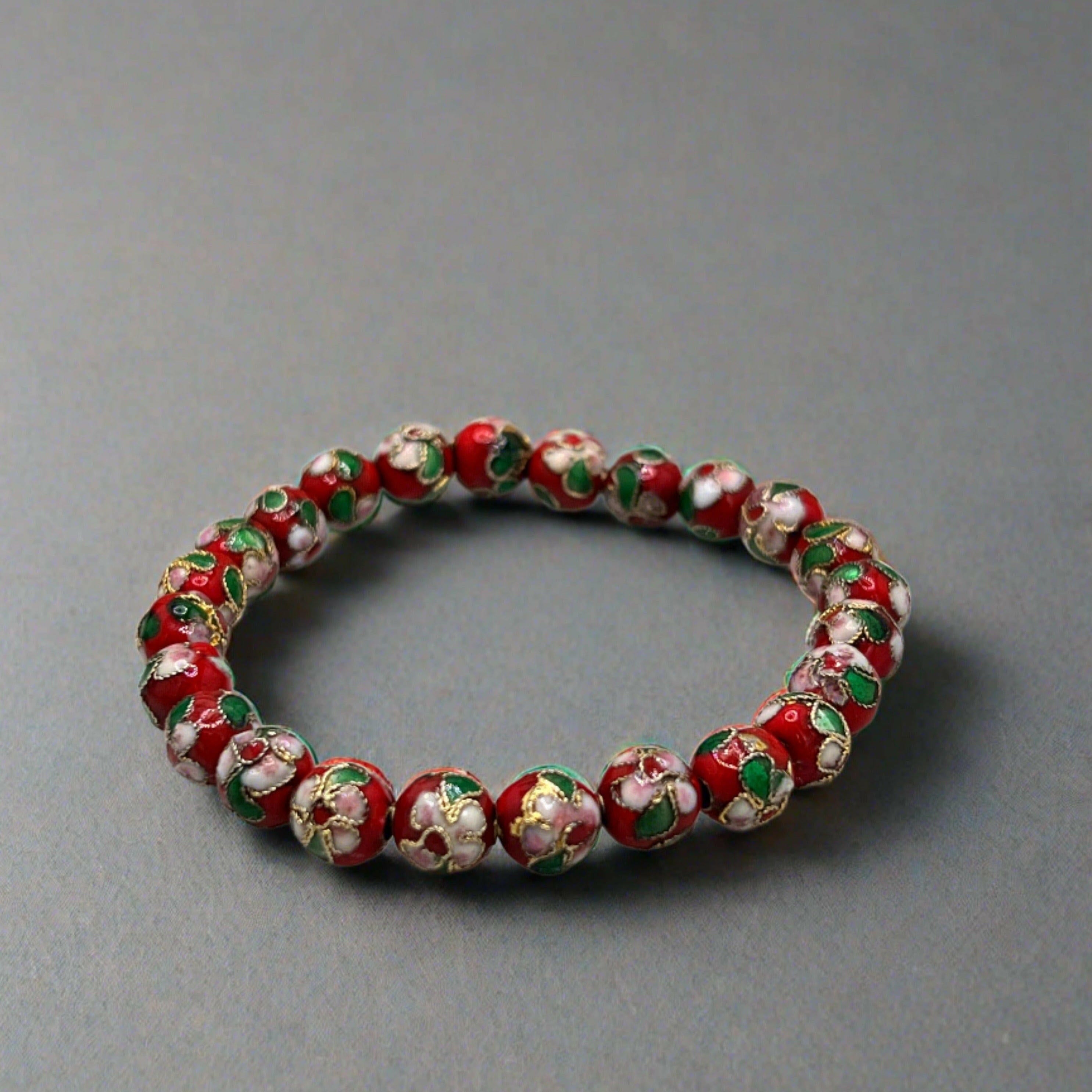 Bec Sue Jewelry Shop bracelet 6.5 / red / chinese cloisonne 6mm beads Chinese Cloisonné Bracelet Tags 493R