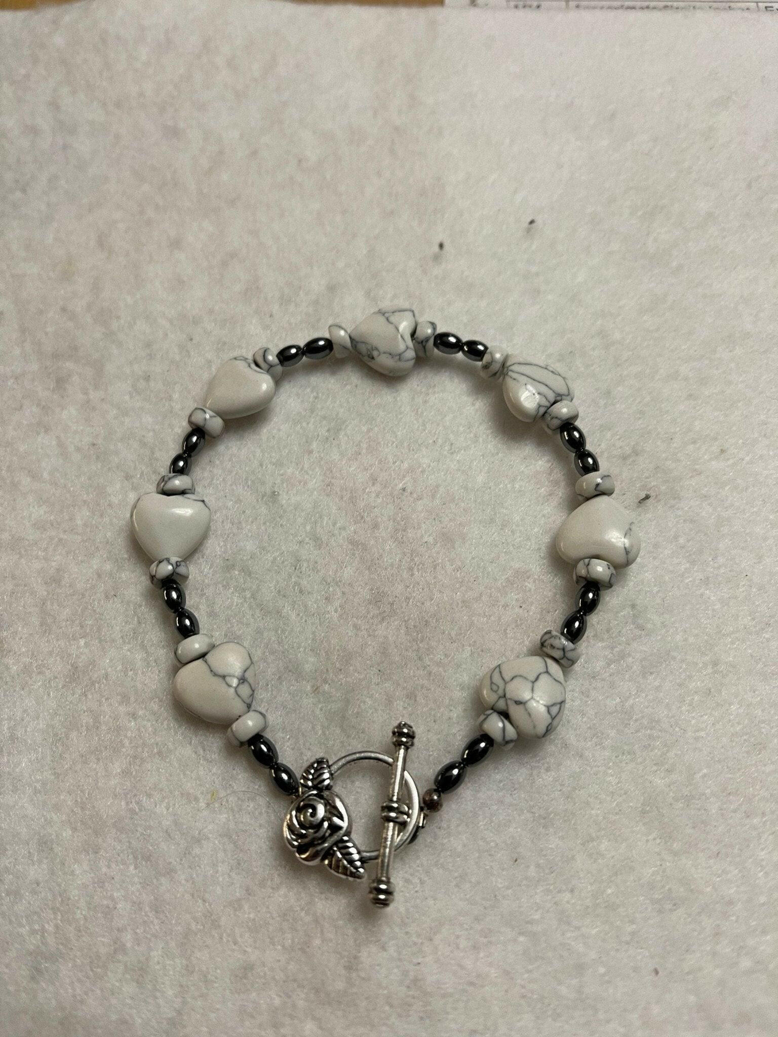 Bec Sue Jewelry Shop bracelet 6.5 / white/black / hematite/white howlite White Howlite Bracelet, White Howlite Rondelle Tags 146