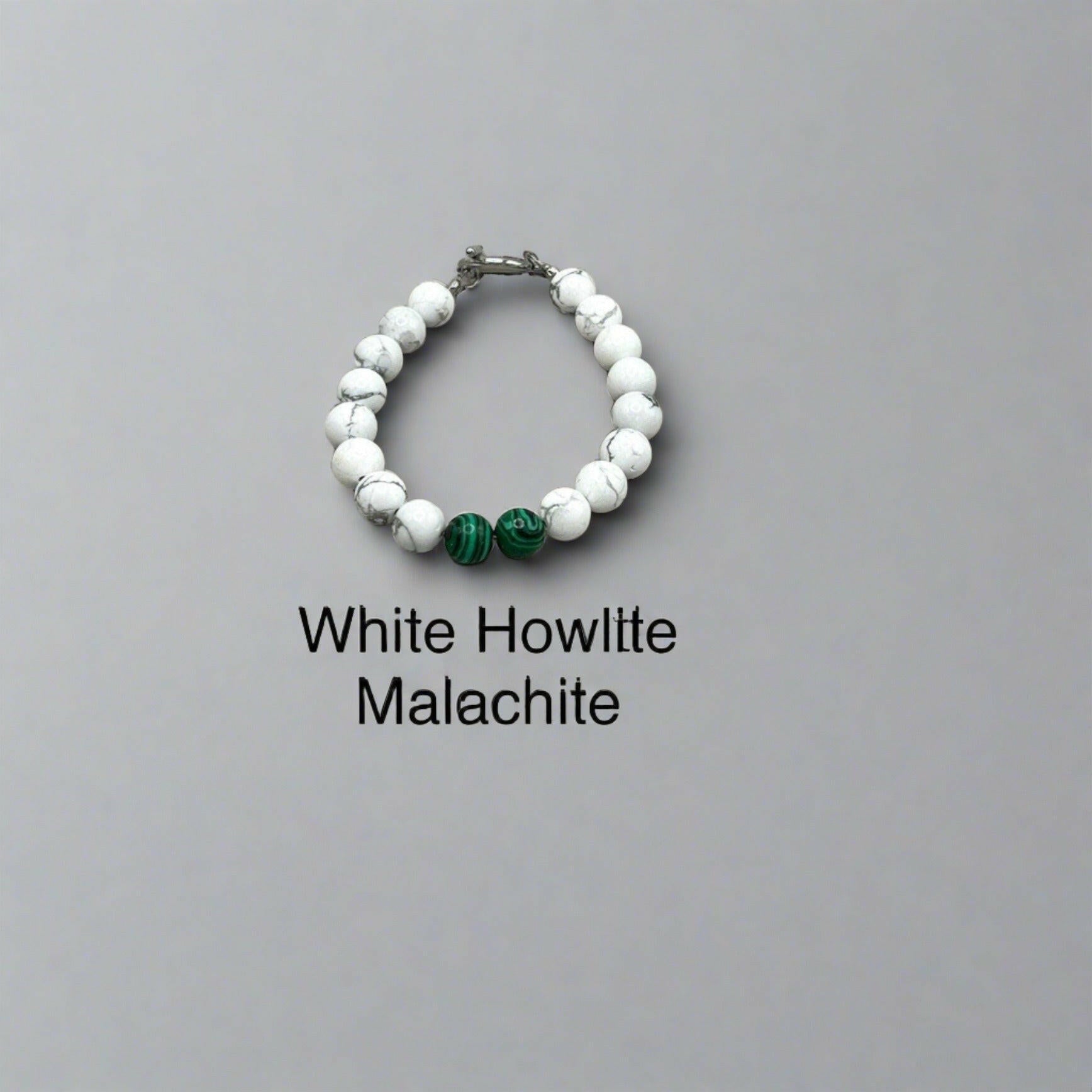 Bec Sue Jewelry Shop bracelet 6.5 / white / white howlite/malachite Howlite Beaded Bracelet Tags 324
