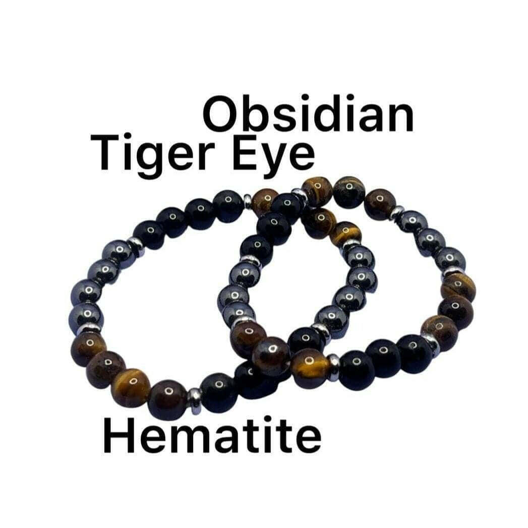 Bec Sue Jewelry Shop bracelet 6.5 / yellow/black / tiger eye/hematite/obsidian Tiger Eye Gemstone Bracelet, Hematite Bracelet Tags 500