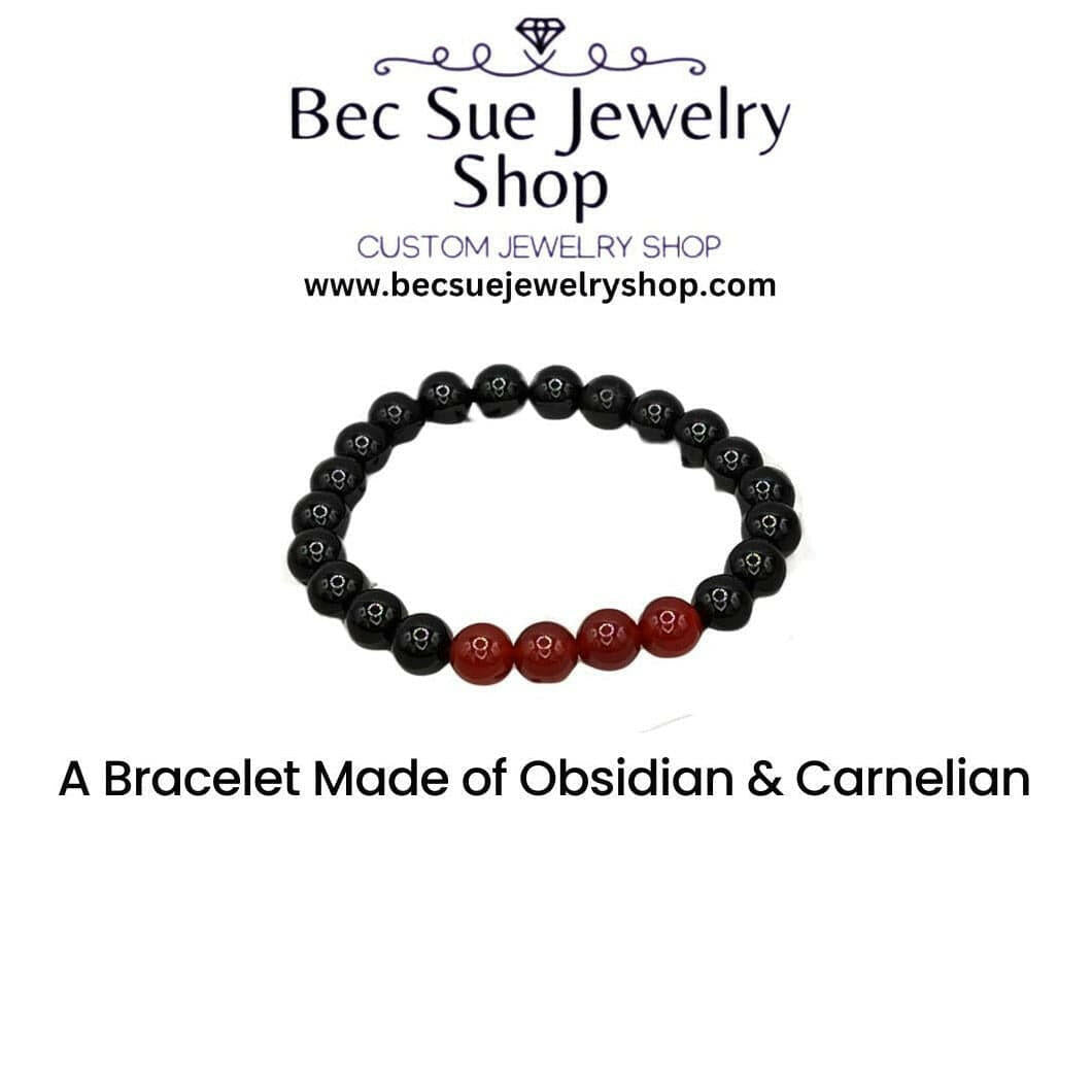 Bec Sue Jewelry Shop bracelet Carnelian and Obsidian Bracelet, Gemstone Bracelet Tags