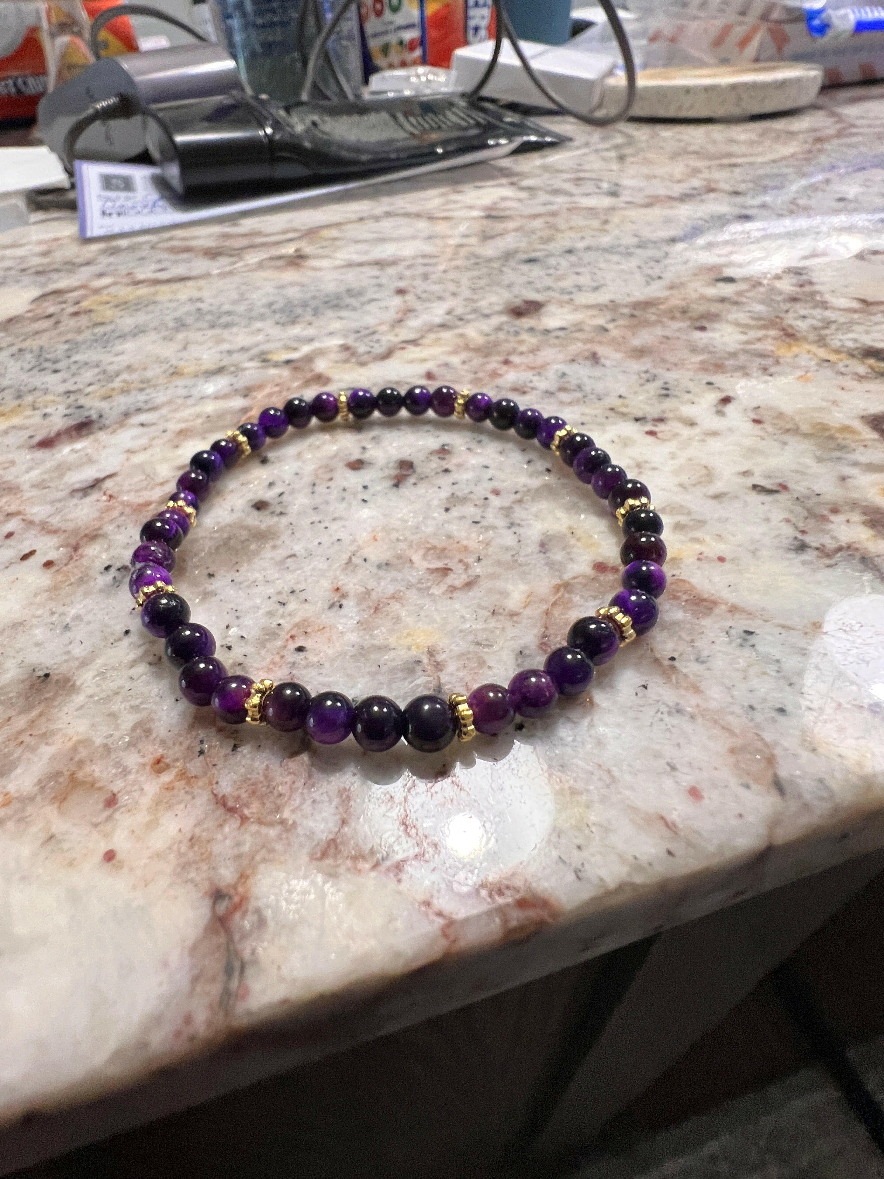 Bec Sue Jewelry Shop bracelets 6.5/7 / purple/gold / sugilite and gold spacers Sugilite Serenity: 8mm Bead Stretch Bracelet Tags 718