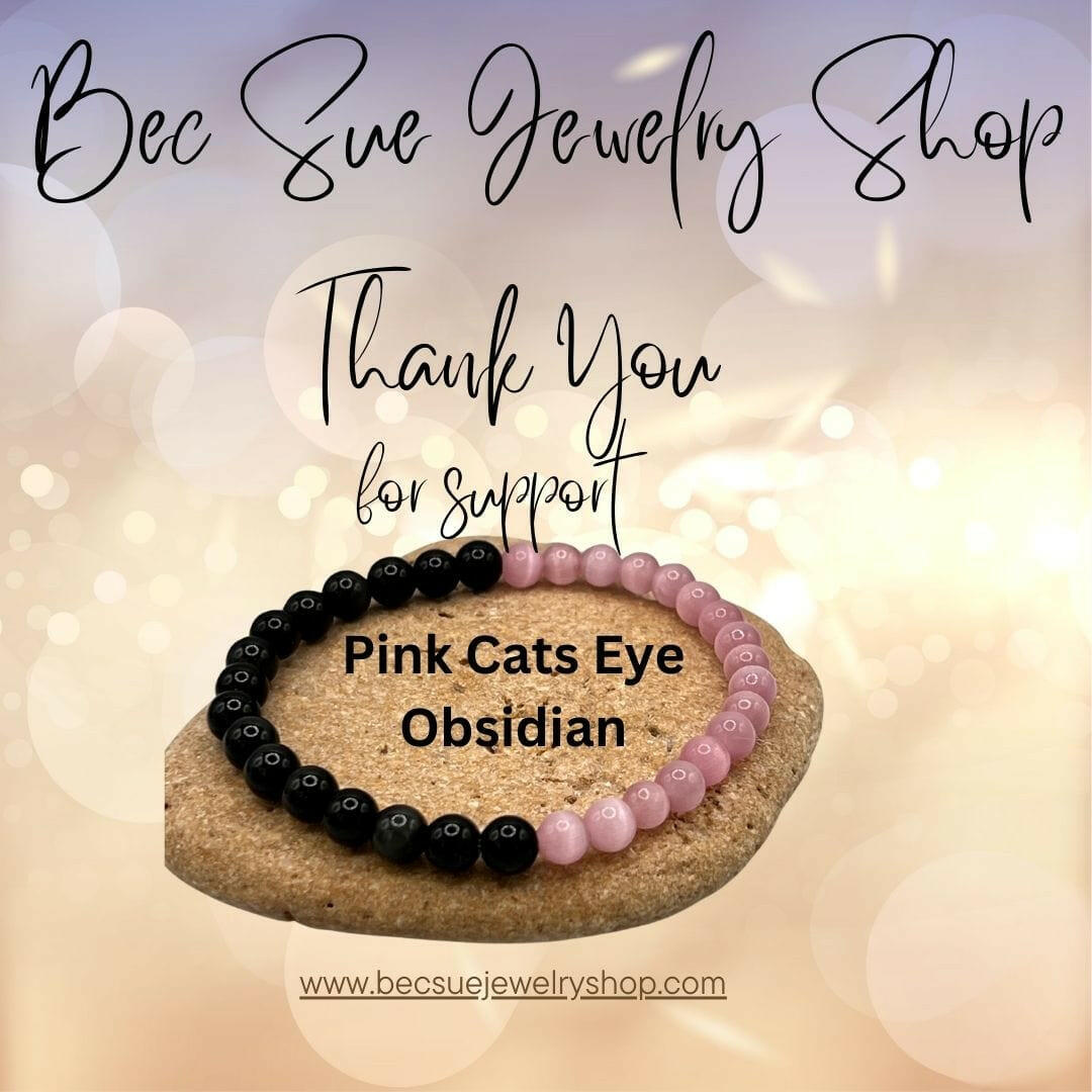 Bec Sue Jewelry Shop bracelets 6.5 / black/pink / obsidian and pink cats eye Obsidian and Pink cats eye Bracelet, Black Obsidian bead Bracelet Tags 710
