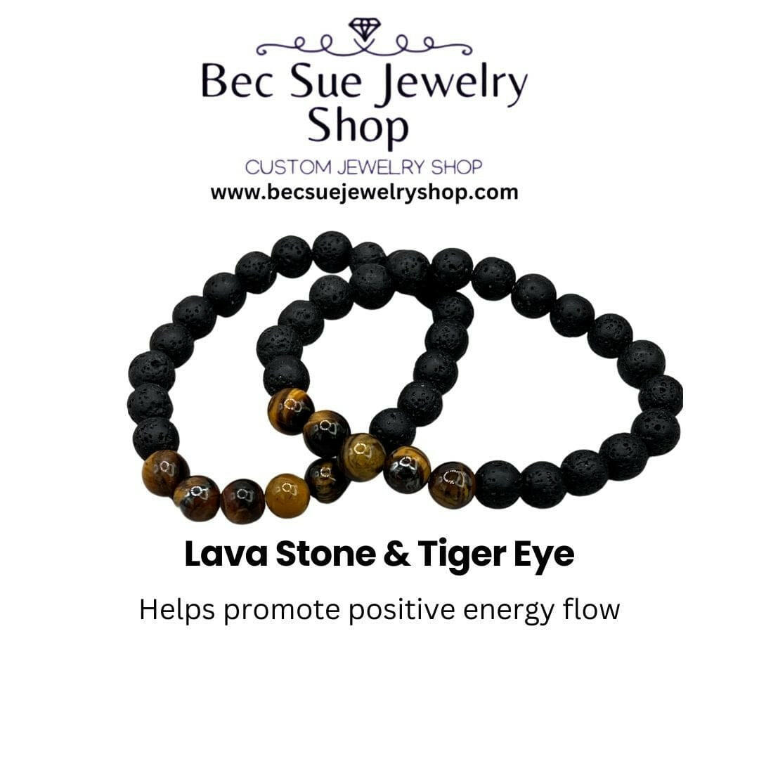 Bec Sue Jewelry Shop bracelets 6.5 / black/yellow / lava stone/tiger eye Lava Stone & Tiger Eye Bracelet Tags 633