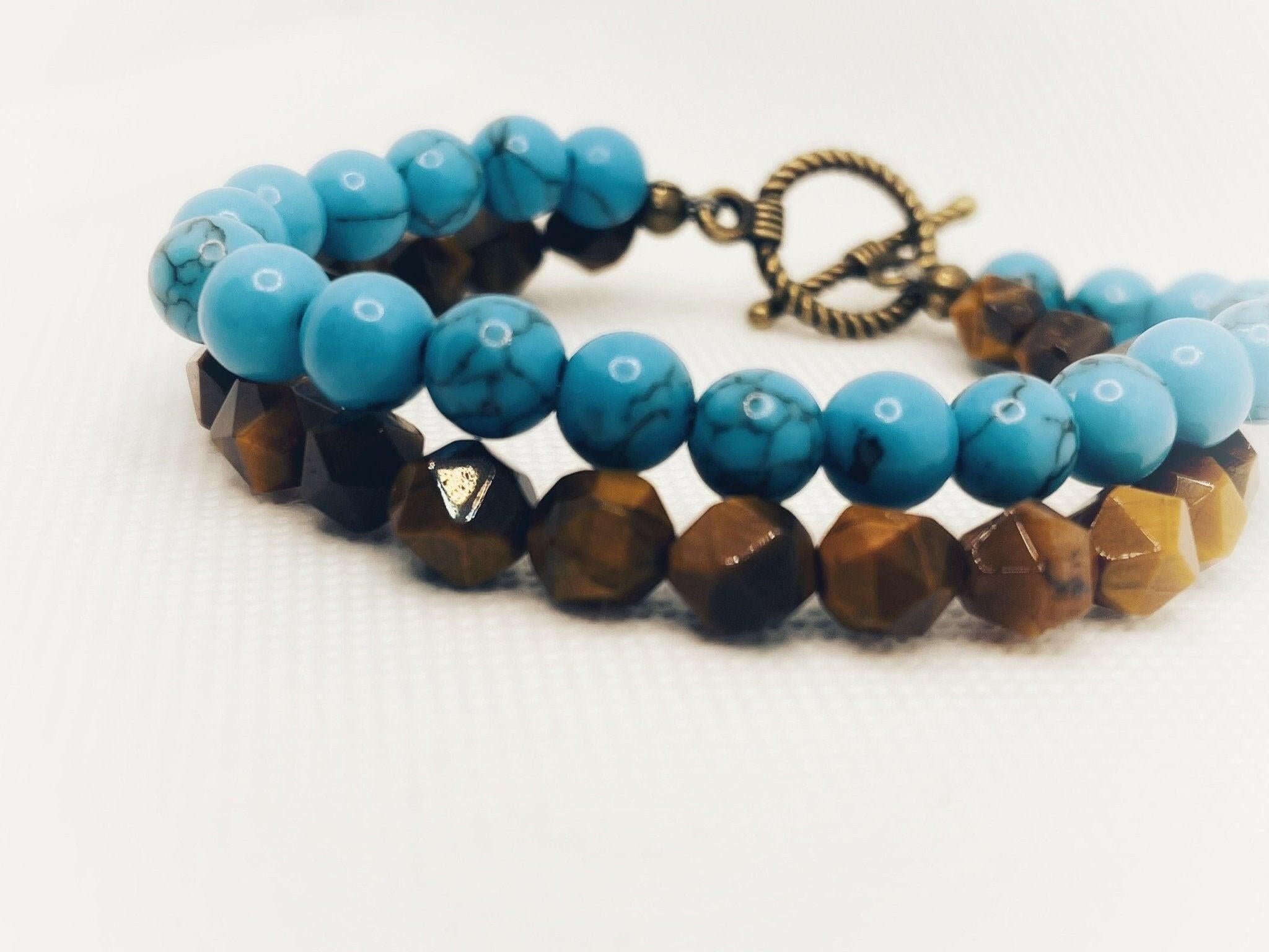 Bec Sue Jewelry Shop bracelets 6.5 / Blue Turquoise -Tiger Eye / turquoise/tiger eye Turquoise and Tiger Eye Bracelets: A Perfect Harmony of Beauty and Healing Tags 259