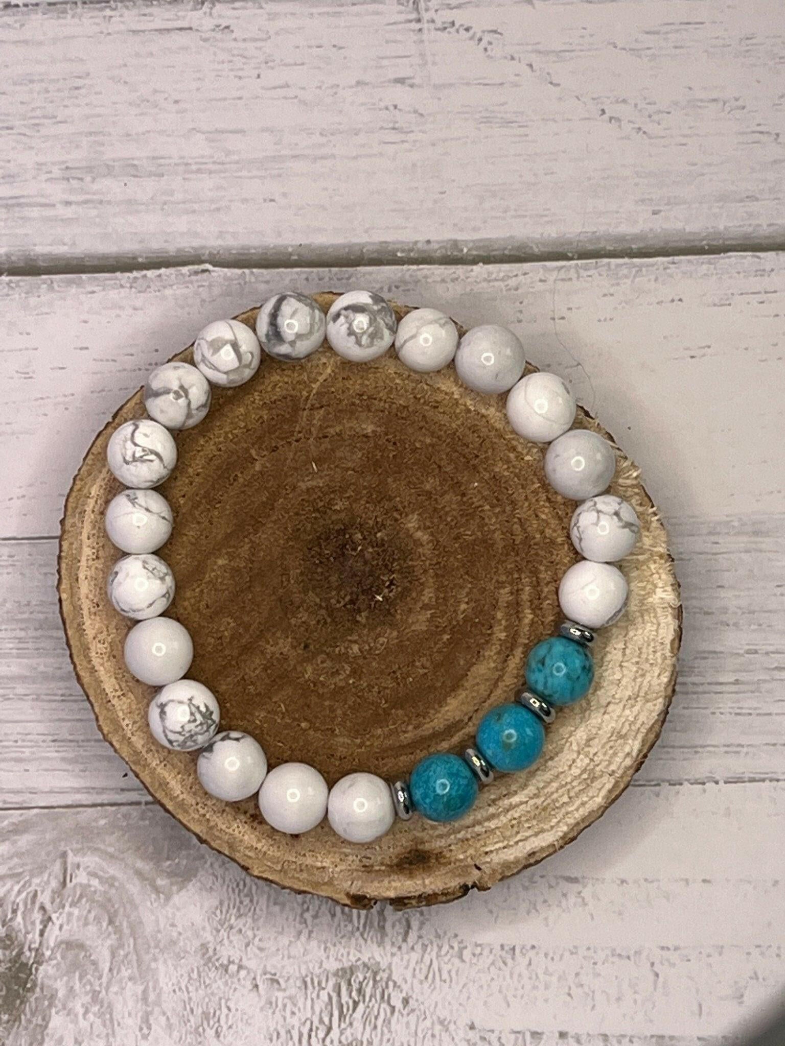 Bec Sue Jewelry Shop bracelets 6.5 / Howlite/Turquoise / white/blue Handcrafted Gemstone Chakra Bracelet Tags 507