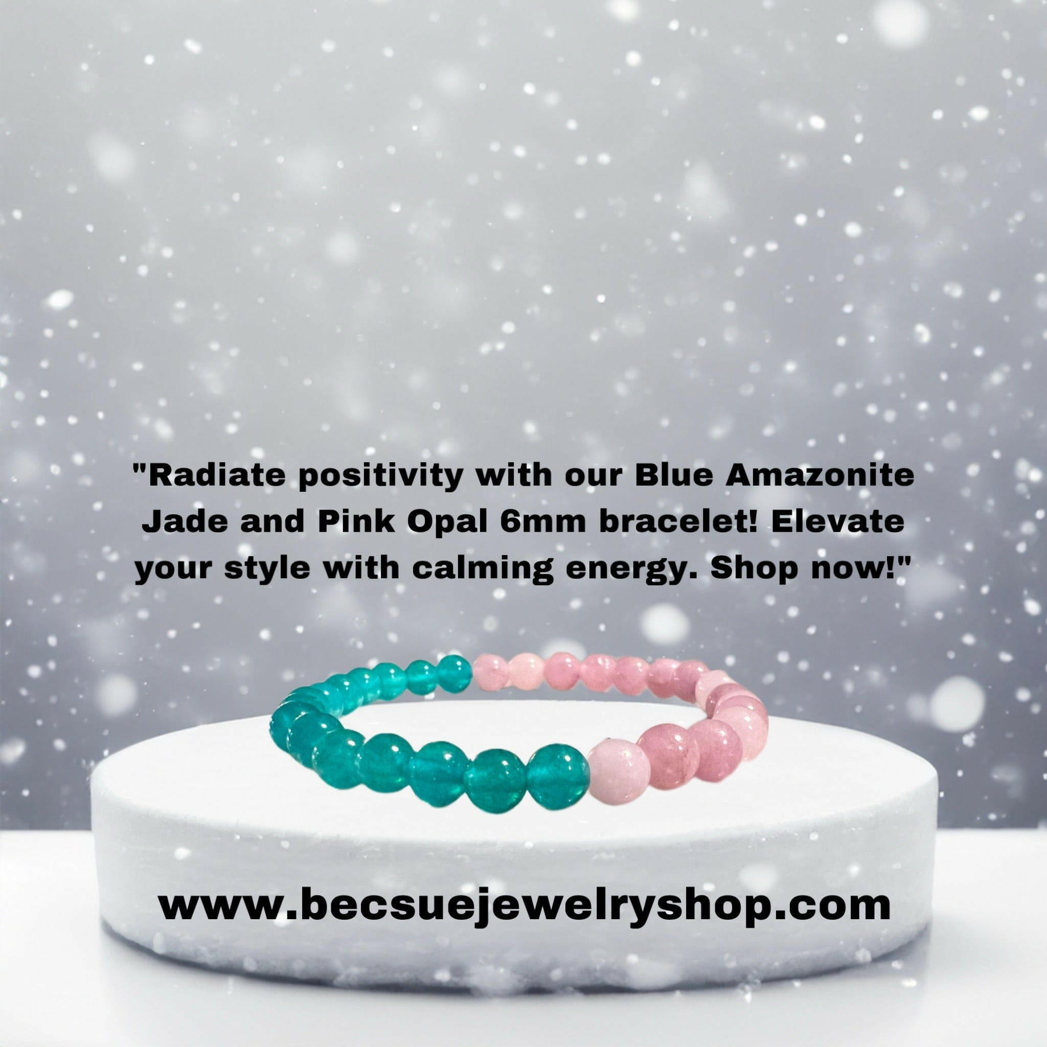 Bec Sue Jewelry Shop bracelets 6.5 / pink/blue / pink opal and blue amazonite jade "Soothing Elegance: Pink Opal and Blue Amazonite Jade 6mm Bead Stretch Bracelet for Tranquility and Harmony Tags