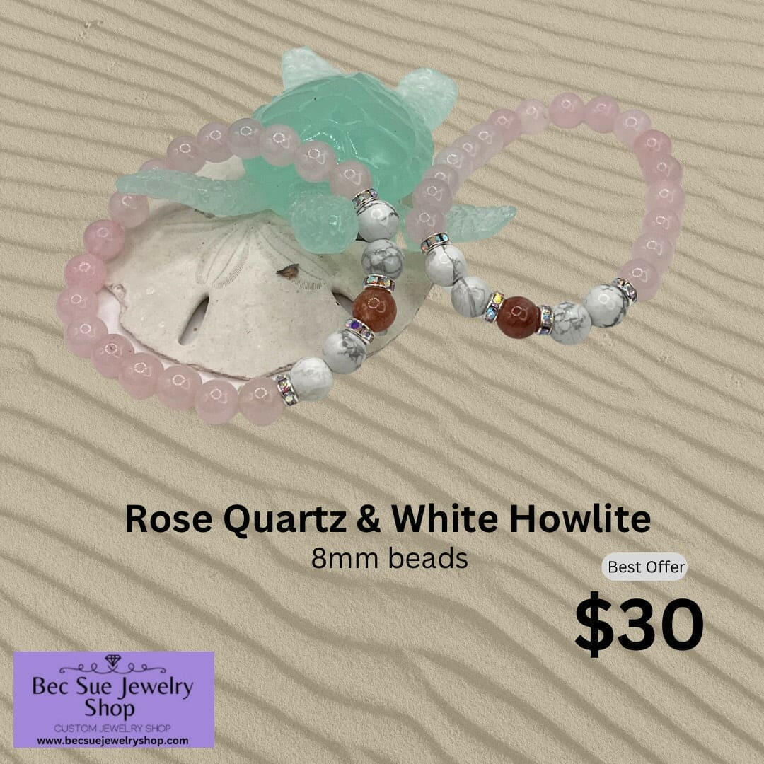 Bec Sue Jewelry Shop bracelets 6.5 / pink/white Genuine Rose Quartz Bracelet Tags 606