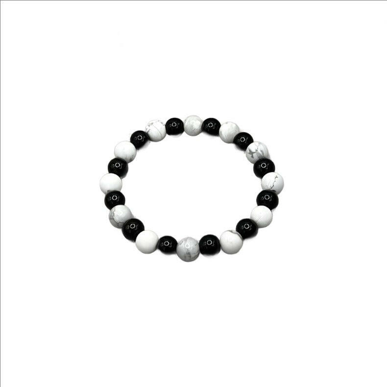 Bec Sue Jewelry Shop bracelets 6.5 / white/black / howlite/onyx Onyx 8mm & Howlite 8mm Stretch Bracelet White Howlite Bead Onyx Bracelet Tags 667