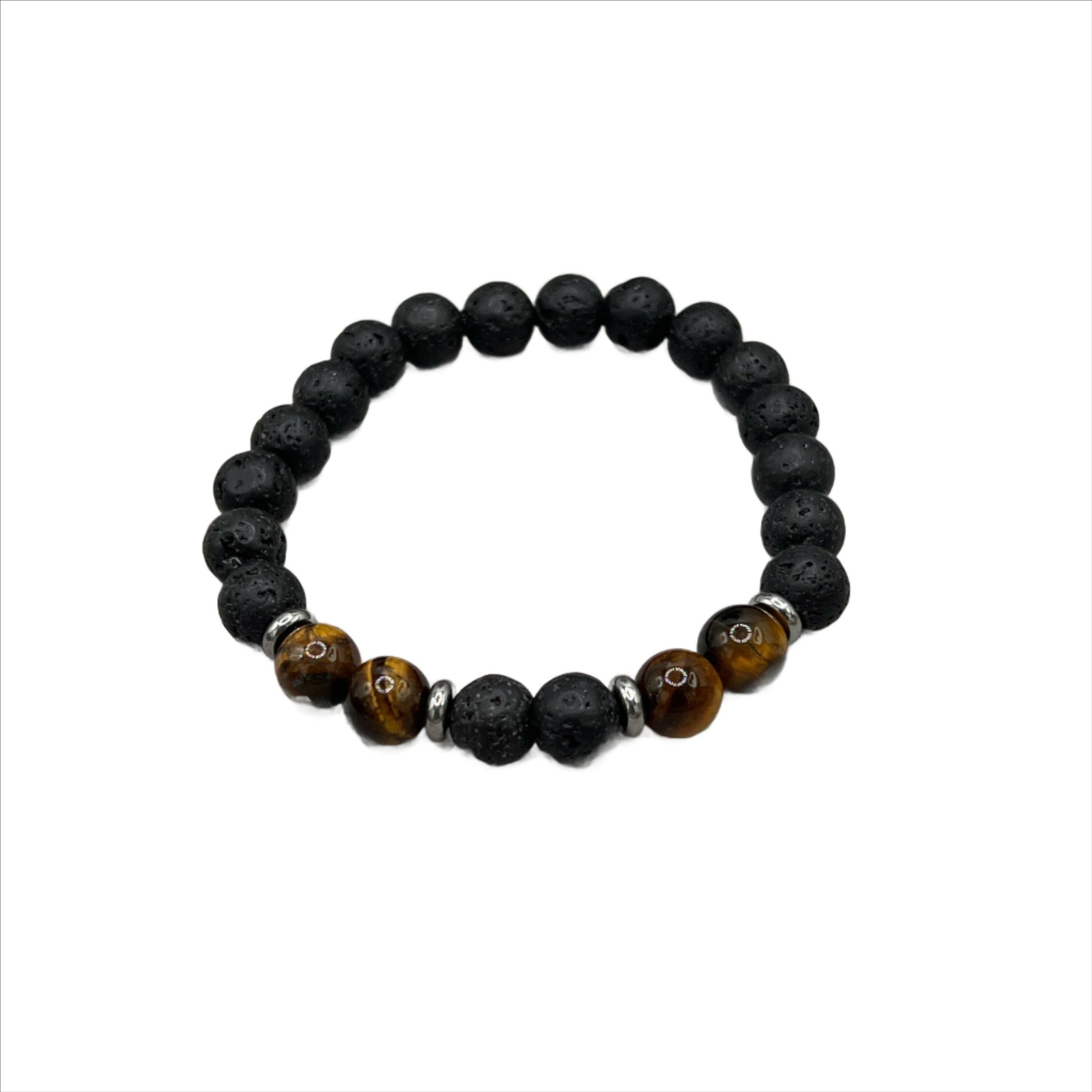 Bec Sue Jewelry Shop bracelets 7 / black and yellow / lava and tiger eye Lava Stone & Tiger Eye Bracelet with Sterling Silver - A Touch of Elegance Tags 664