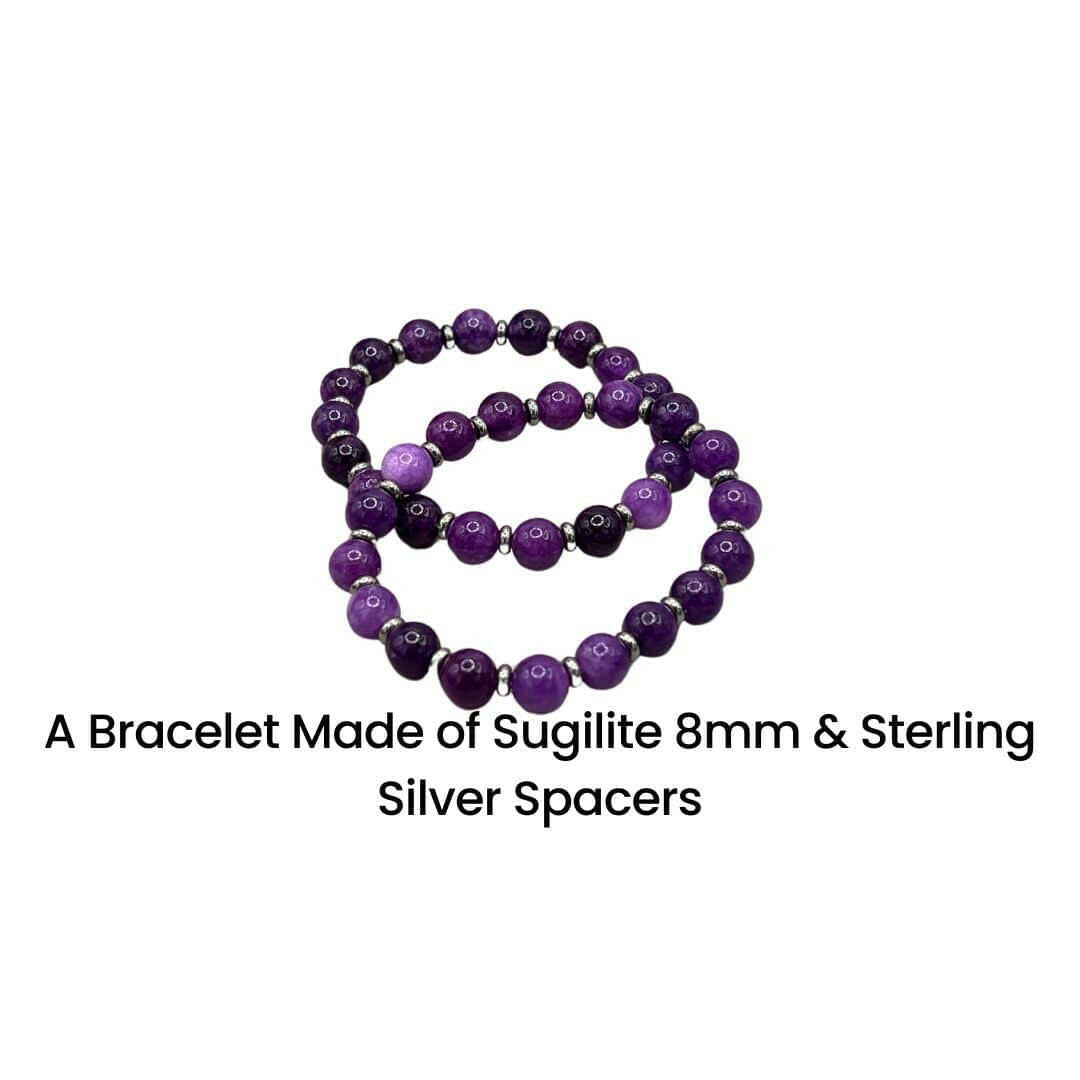 Bec Sue Jewelry Shop bracelets Elegant Amethyst Stretch Bracelet with Sterling Silver Spacers - 8mm Beads Tags