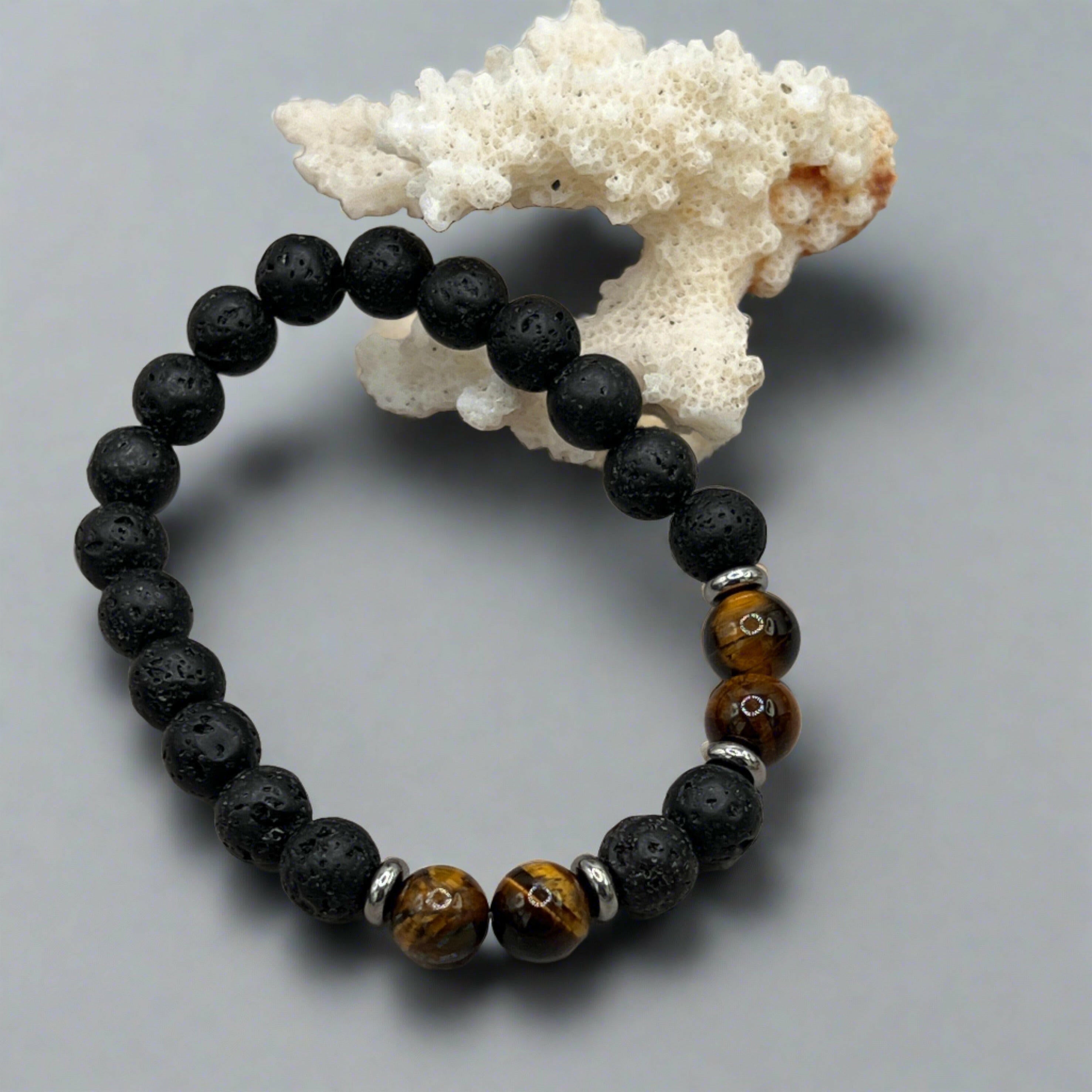 Bec Sue Jewelry Shop bracelets Lava Stone & Tiger Eye Bracelet with Sterling Silver - A Touch of Elegance Tags