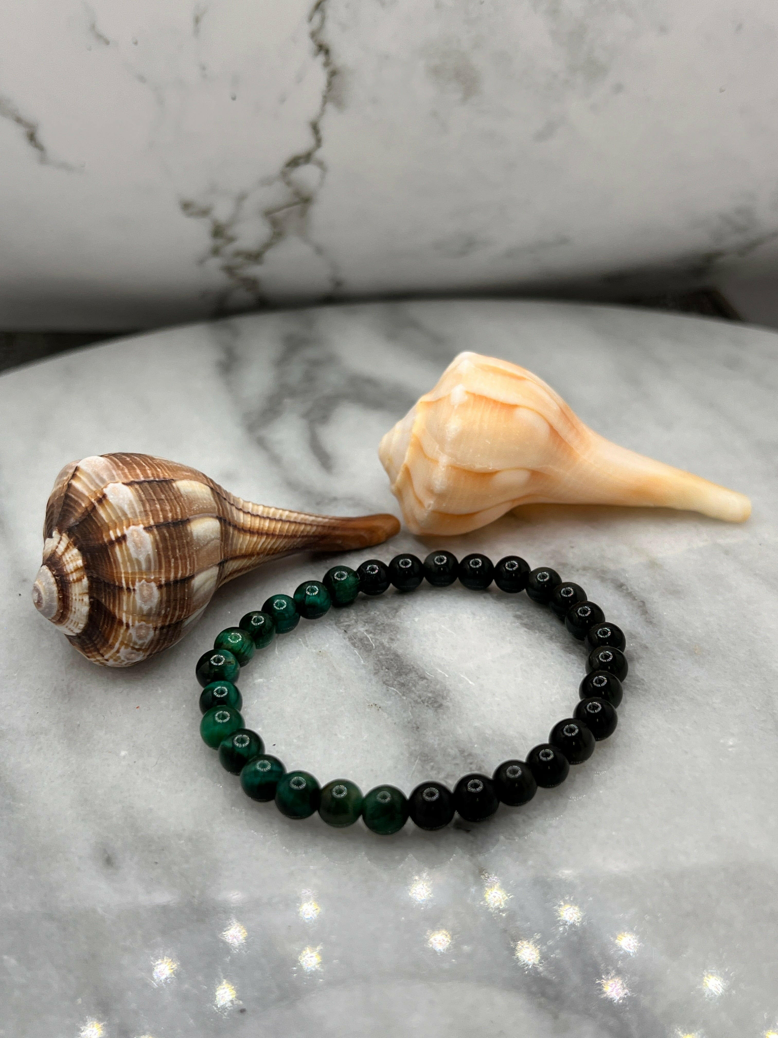 Genuine Obsidian and Green Tiger Eye Bracelet - Healing Crystal Jewelry