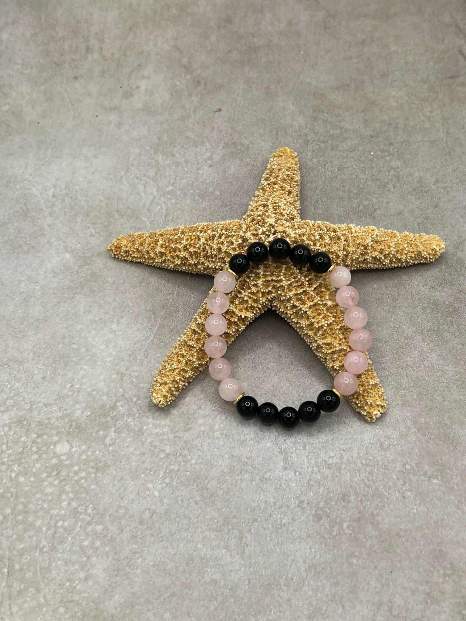 Bec Sue Jewelry Shop chakra bracelet 6.5 / black/pink / rose quartz/obsidian Handcrafted Rose Quartz & Obsidian Bead Tags 543