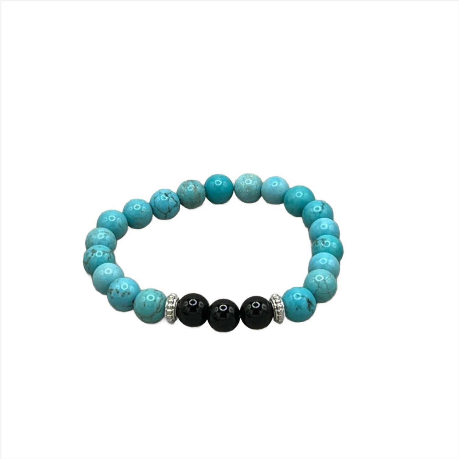 Bec Sue Jewelry Shop chakra bracelet 6.5 / blue/black / turquoise/onyx Turquoise Stretch Bracelet, Onyx Bracelet Tags 536
