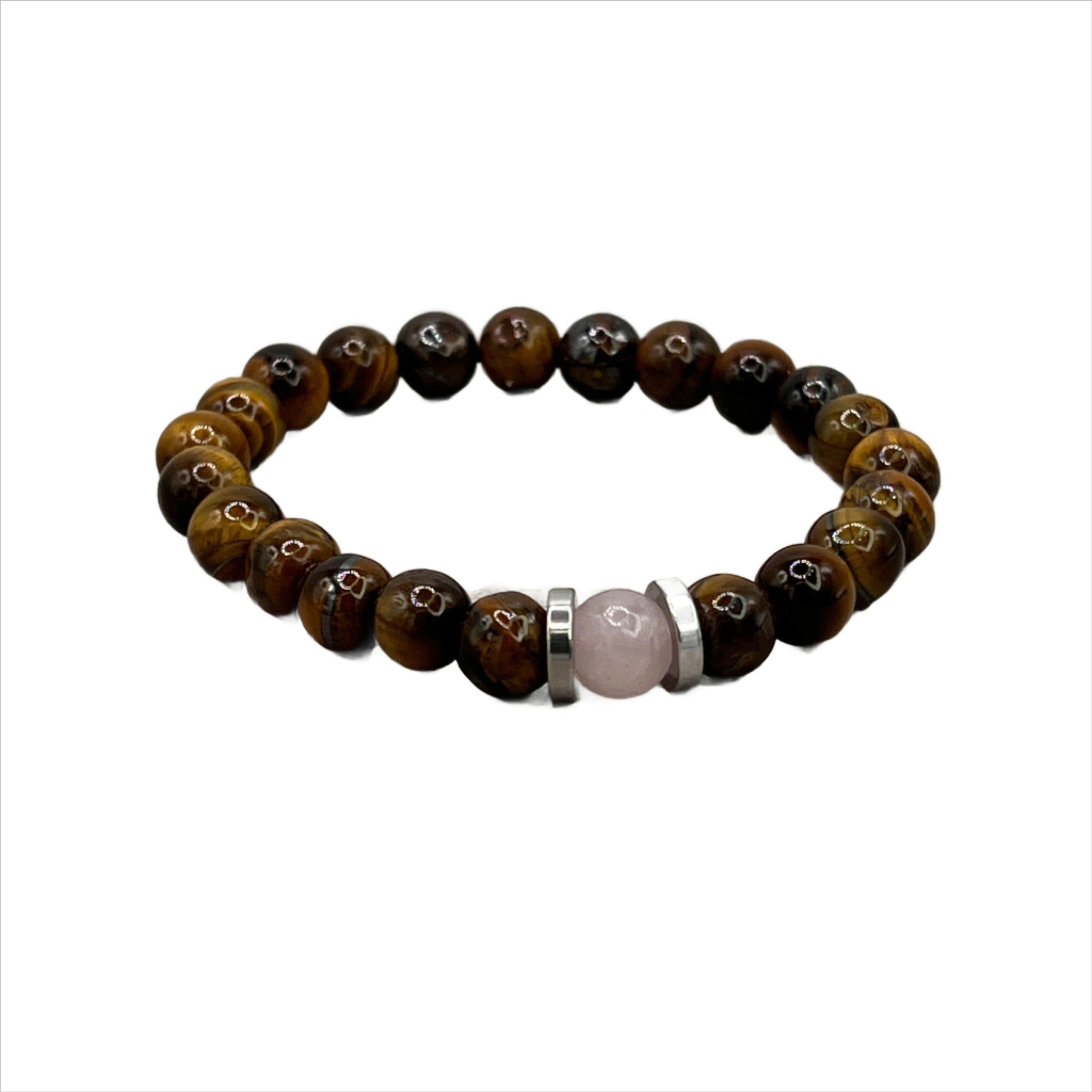 Bec Sue Jewelry Shop chakra bracelet 6.5 / pink/yellow / tiger eye and rose quartz Tiger Eye Bracelet, mens tiger eye bracelet Tags 559