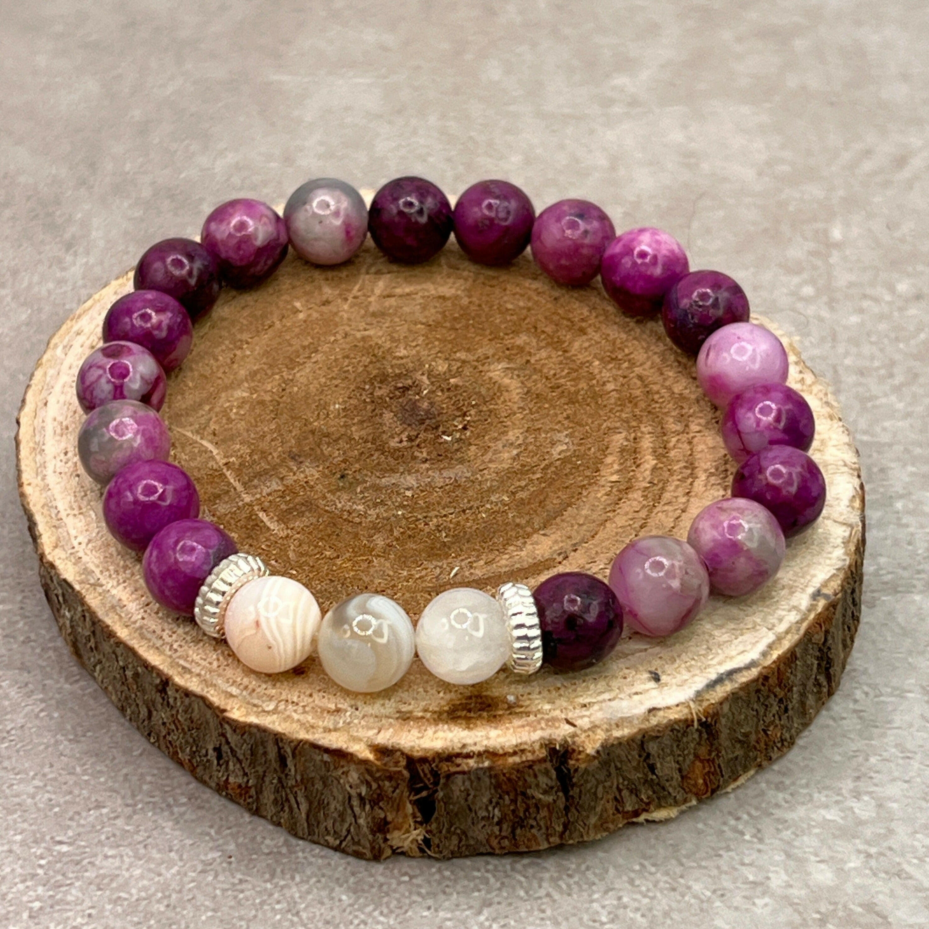 Bec Sue Jewelry Shop chakra bracelet 6.5 / purple / suiliter agate Luxurious One-of-a-Kind Sugilite and Agate 8mm Bead Bracelet - Unisex Sugilite Jewelry Tags 601